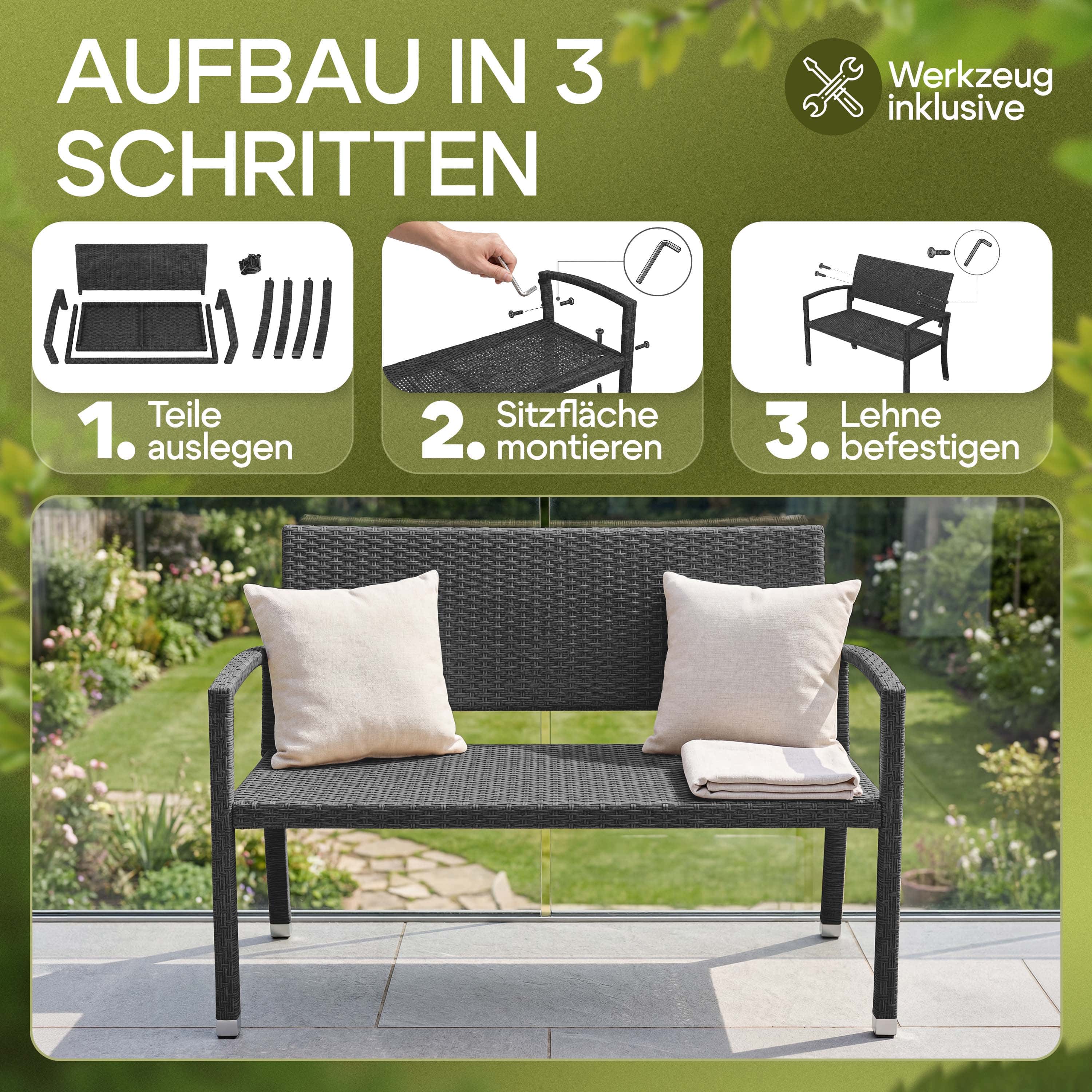 Polyrotan\u0020Tuinbank\u0020Zwart\u0020122x58x87cm Polyrotan\u0020Tuinbank\u0020Zwart\u0020122x58x87cm