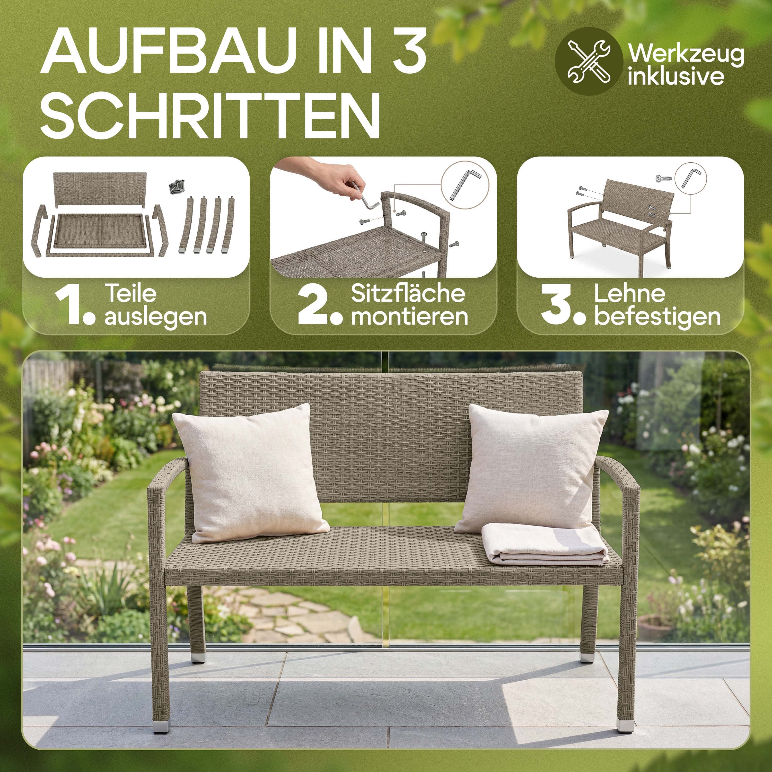 Polyrotan\u0020Tuinbank\u0020Cr\u00E8me\u002DBeige\u0020122x58x87cm Polyrotan\u0020Tuinbank\u0020Cr\u00E8me\u002DBeige\u0020122x58x87cm