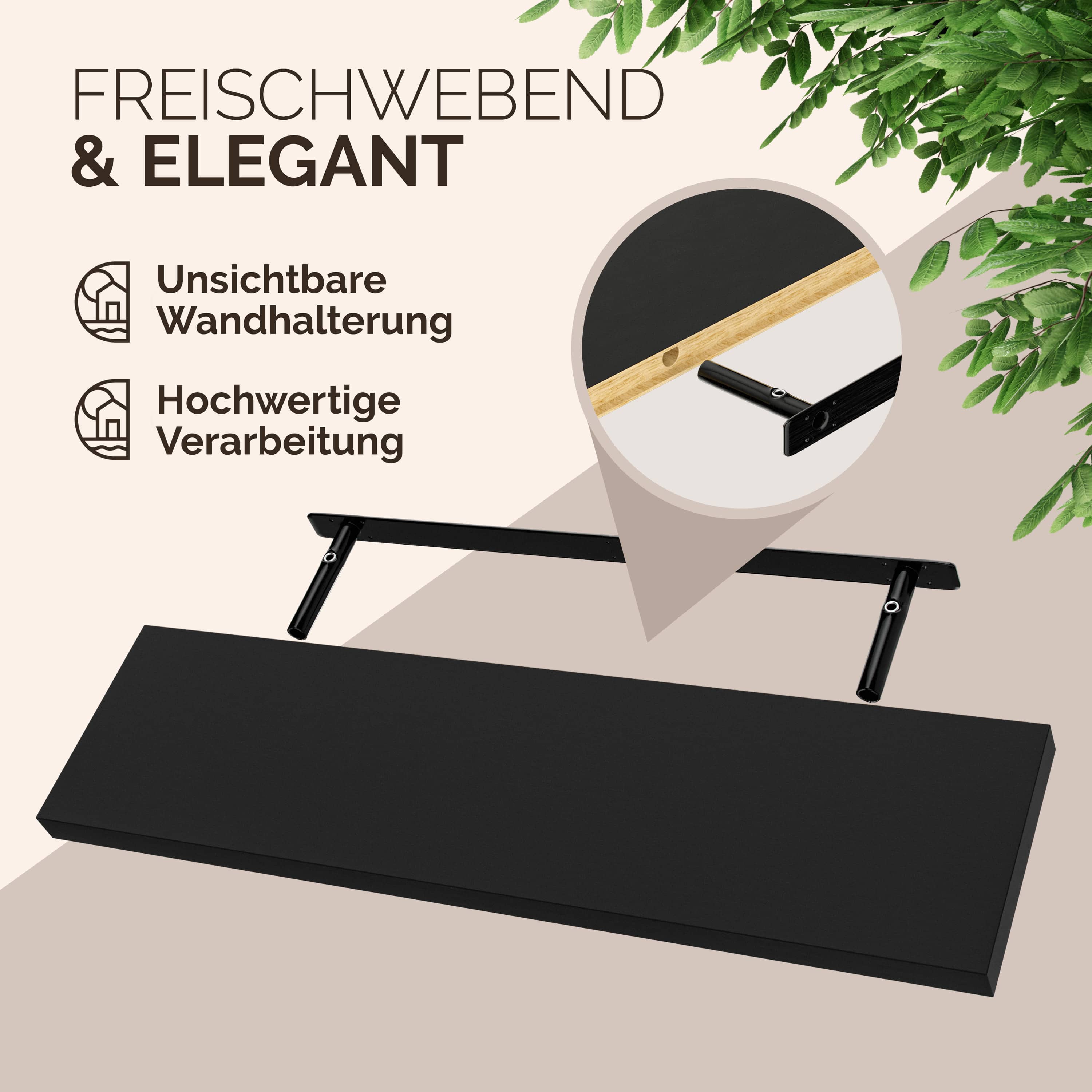 Wandplank\u0020Zwevend\u0020Mat\u0020Zwart\u0020MDF\u002090x23x3,8cm