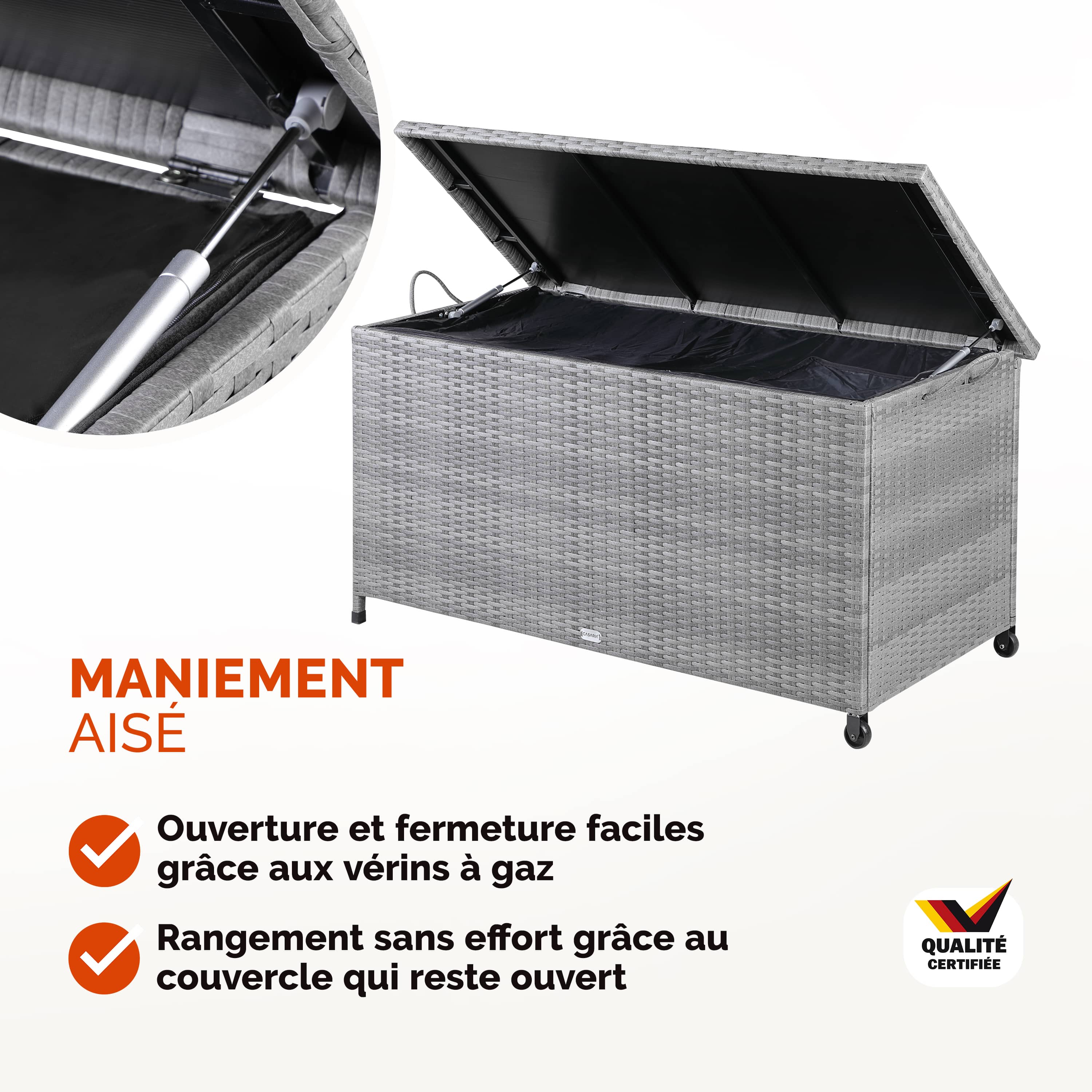 Polyrotan\u0020Kussenbox\u0020Grijs\u0020117x53x60cm\u0020met\u0020Wielen