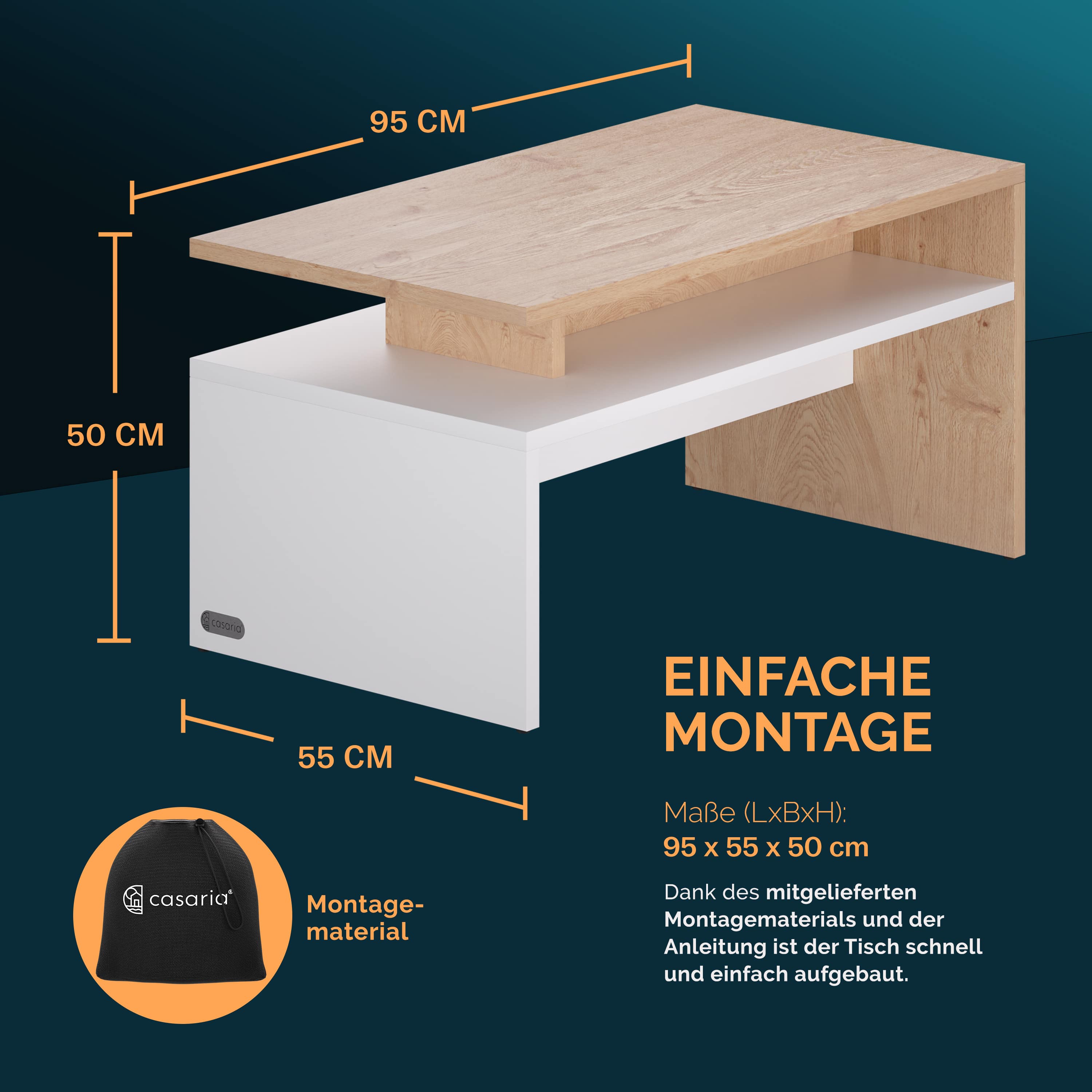 Salontafel\u0020Sacramento\u0020Wit\u002FEik\u002095x55x50cm Salontafel\u0020Sacramento\u0020Wit\u002FEik\u002095x55x50cm