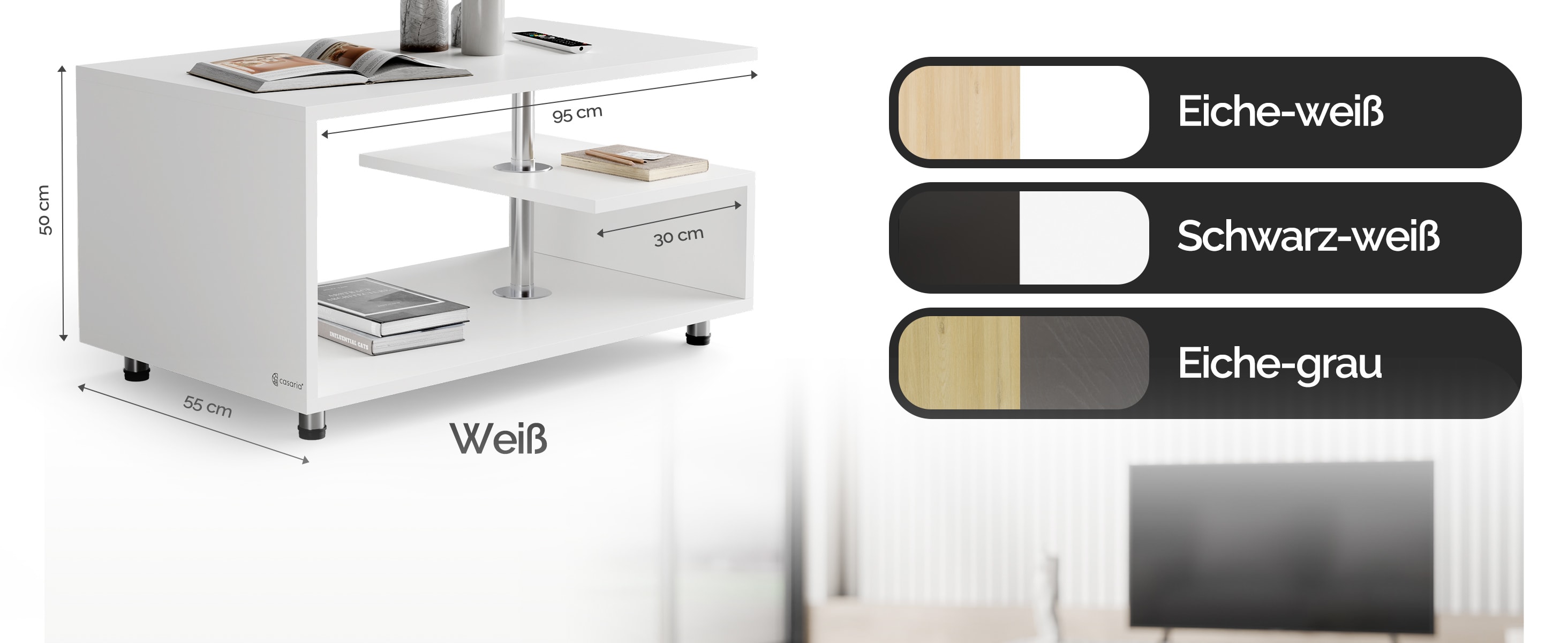 Salontafel\u0020Orlando\u0020Wit\u002095x55x50cm