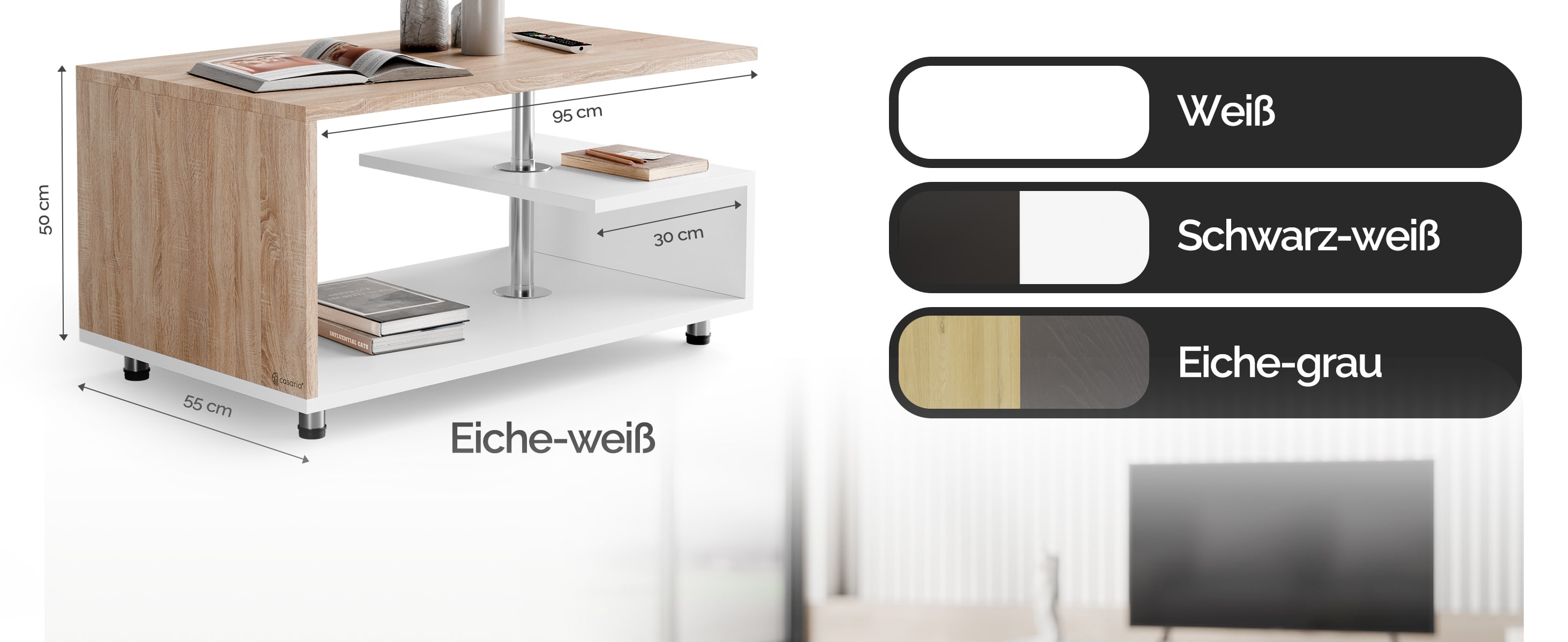 Salontafel\u0020Orlando\u0020Wit\u002FEik\u002095x55x50cm