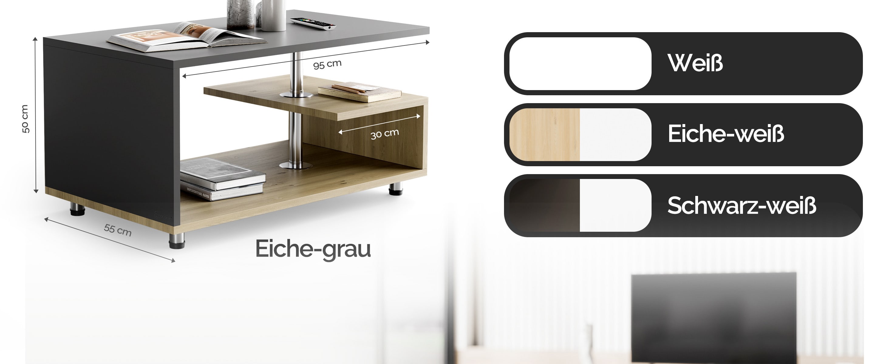 Salontafel\u0020Orlando\u0020Hout\u002FGrijs\u002095x55x50cm