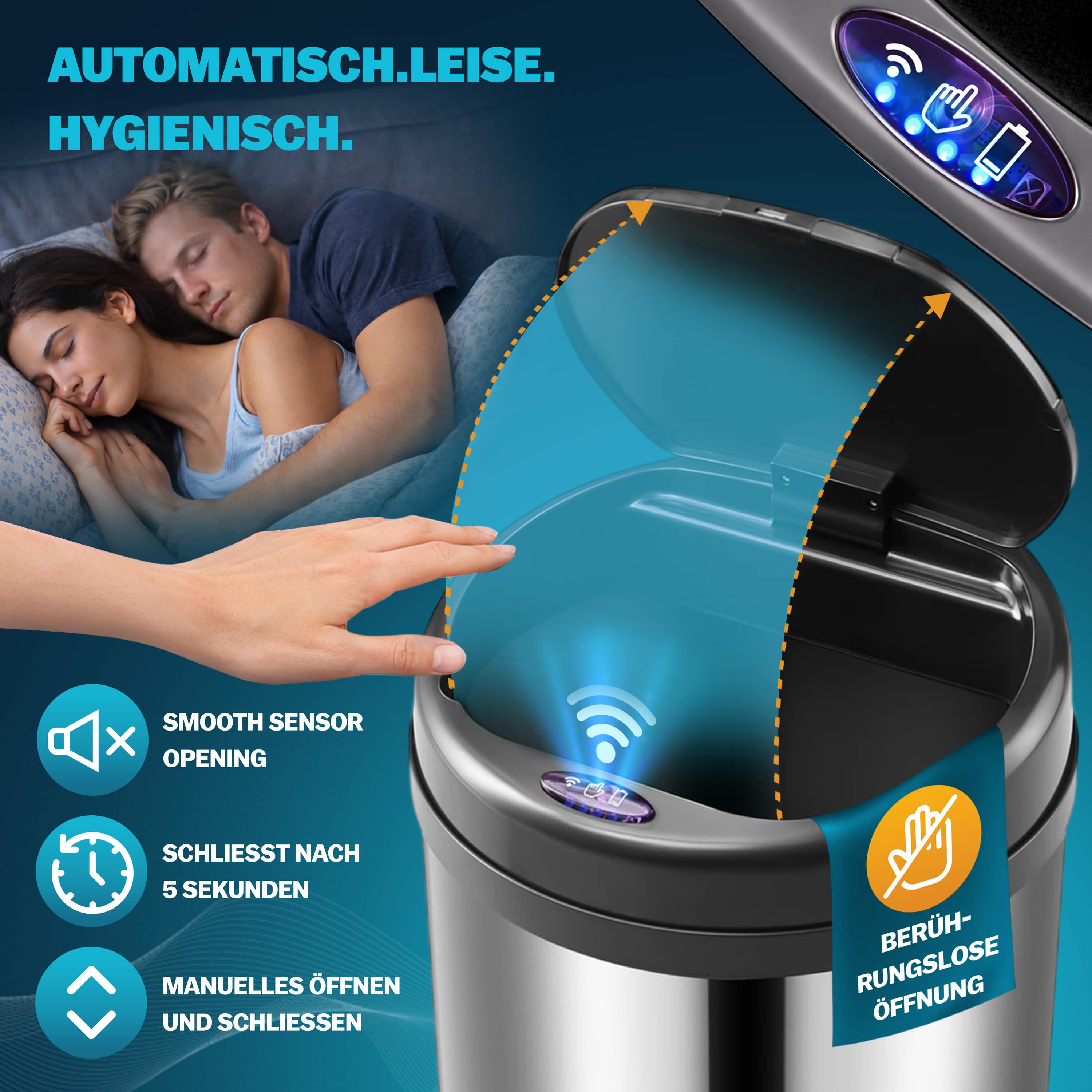 Sensor\u0020afvalbak\u0020Zilver\u0020roestvrij\u0020staal\u002030\u0020liter