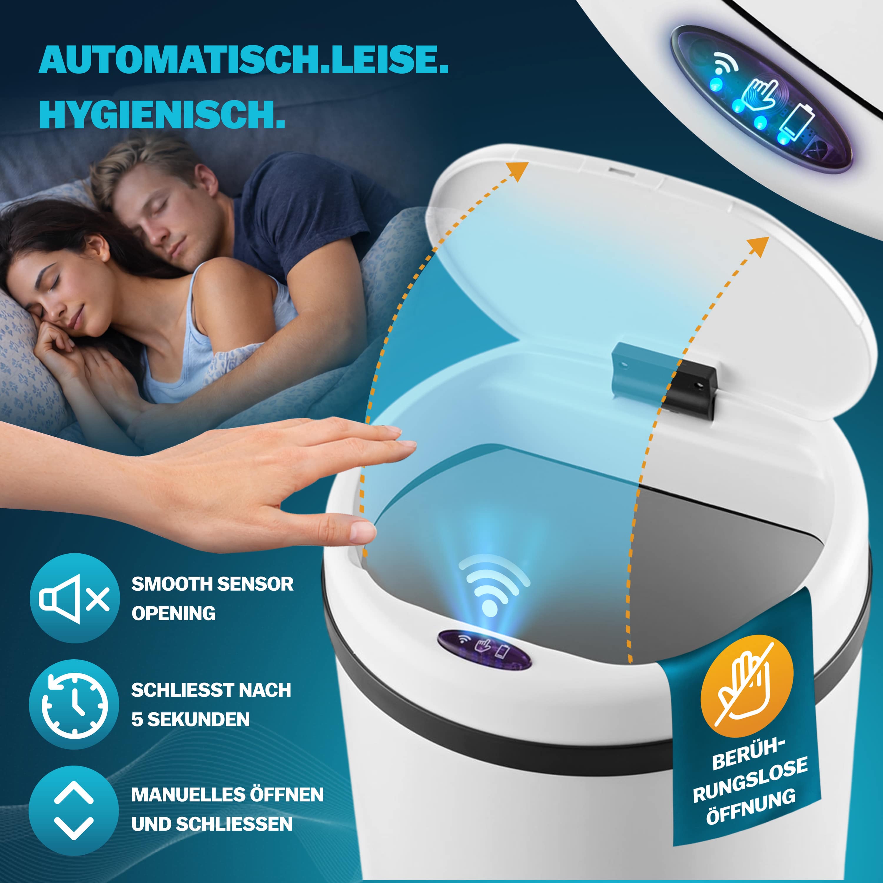 Sensor\u0020afvalbak\u0020Wit\u0020roestvrij\u0020staal\u002030\u0020liter