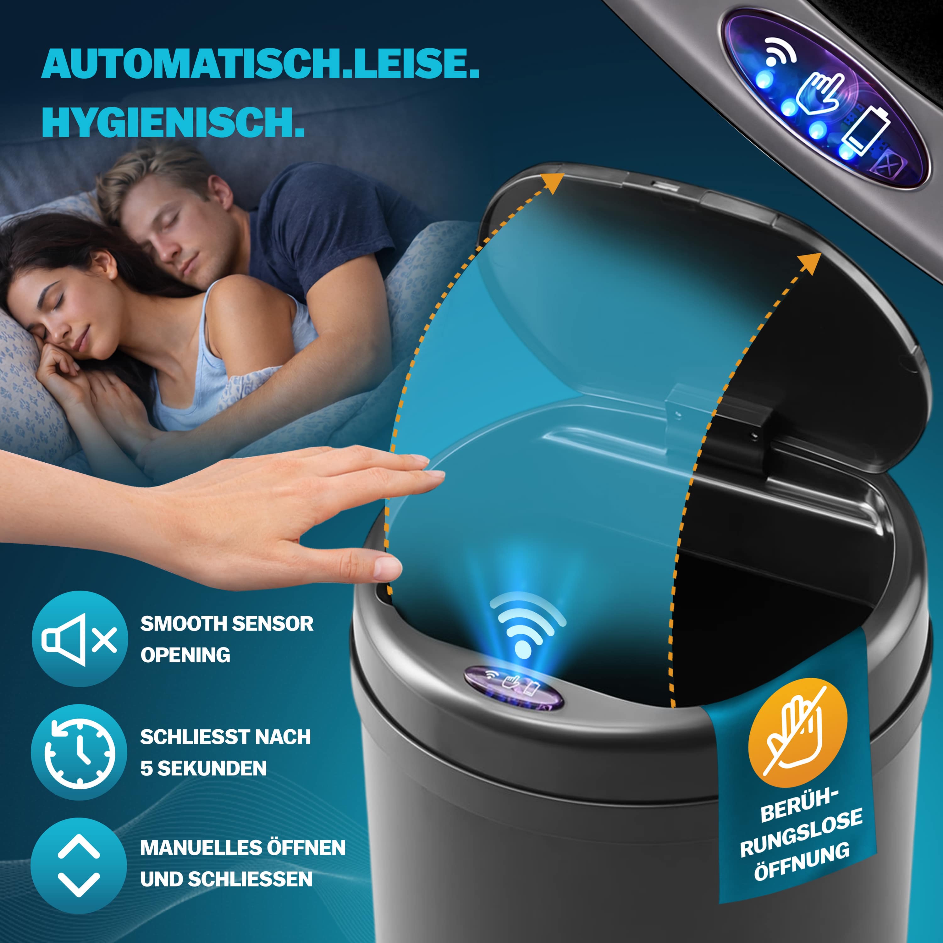 Sensor\u0020afvalbak\u0020Zwart\u0020roestvrij\u0020staal\u002040\u0020liter