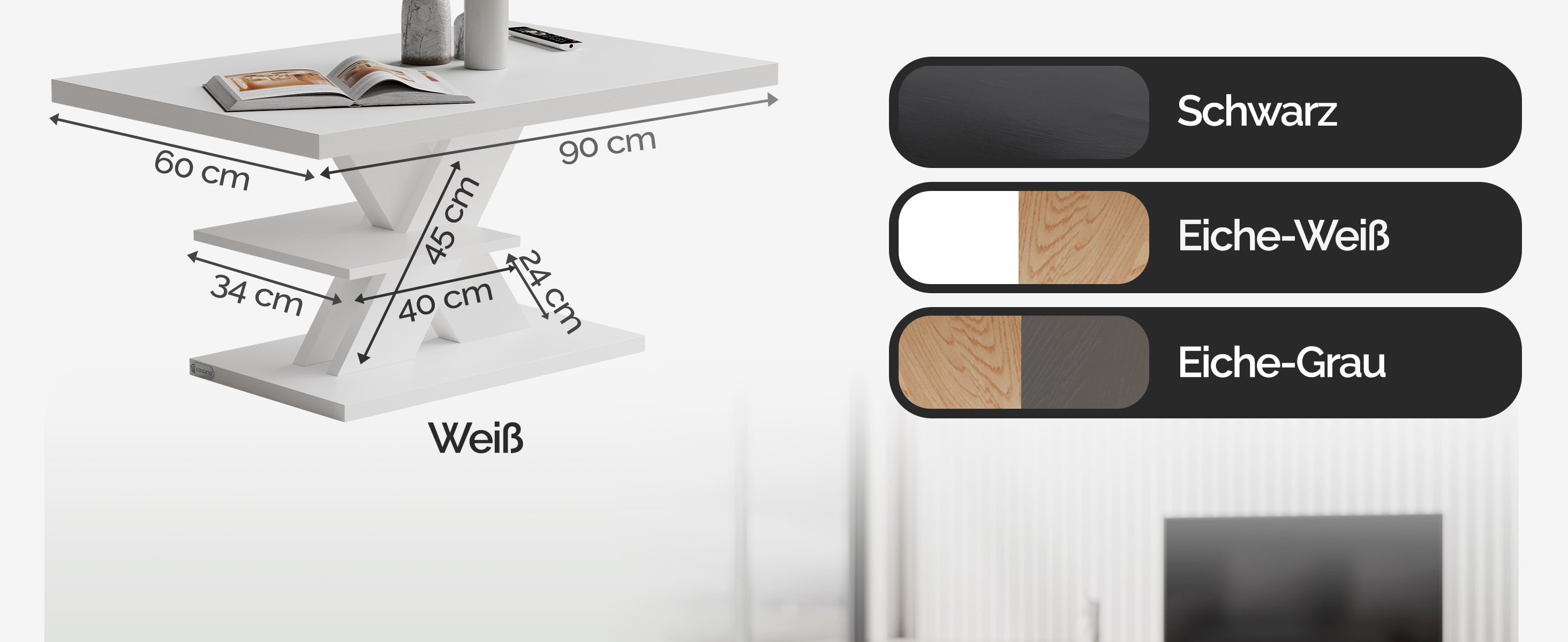 Salontafel\u0020Detroit\u0020Wit\u002090x60x45cm