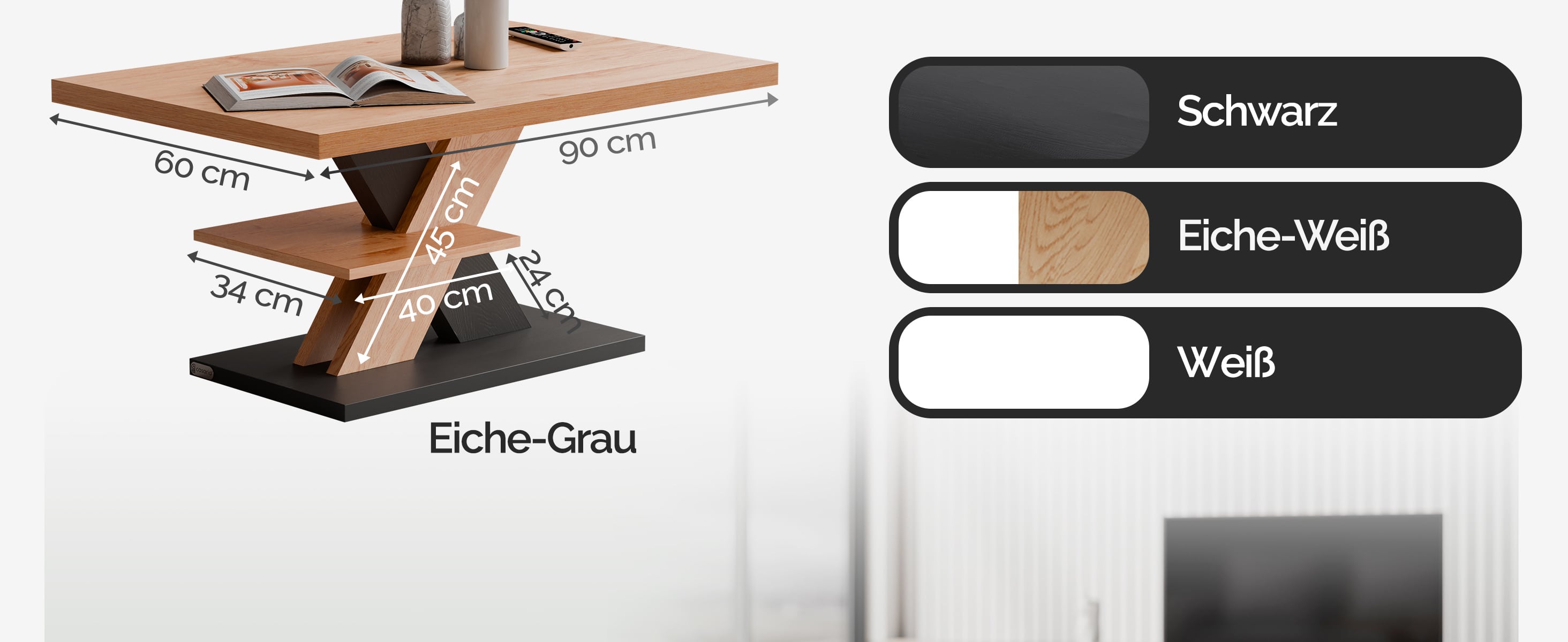 Salontafel\u0020Detroit\u0020Hout\u002FGrijs\u002090x60x45cm