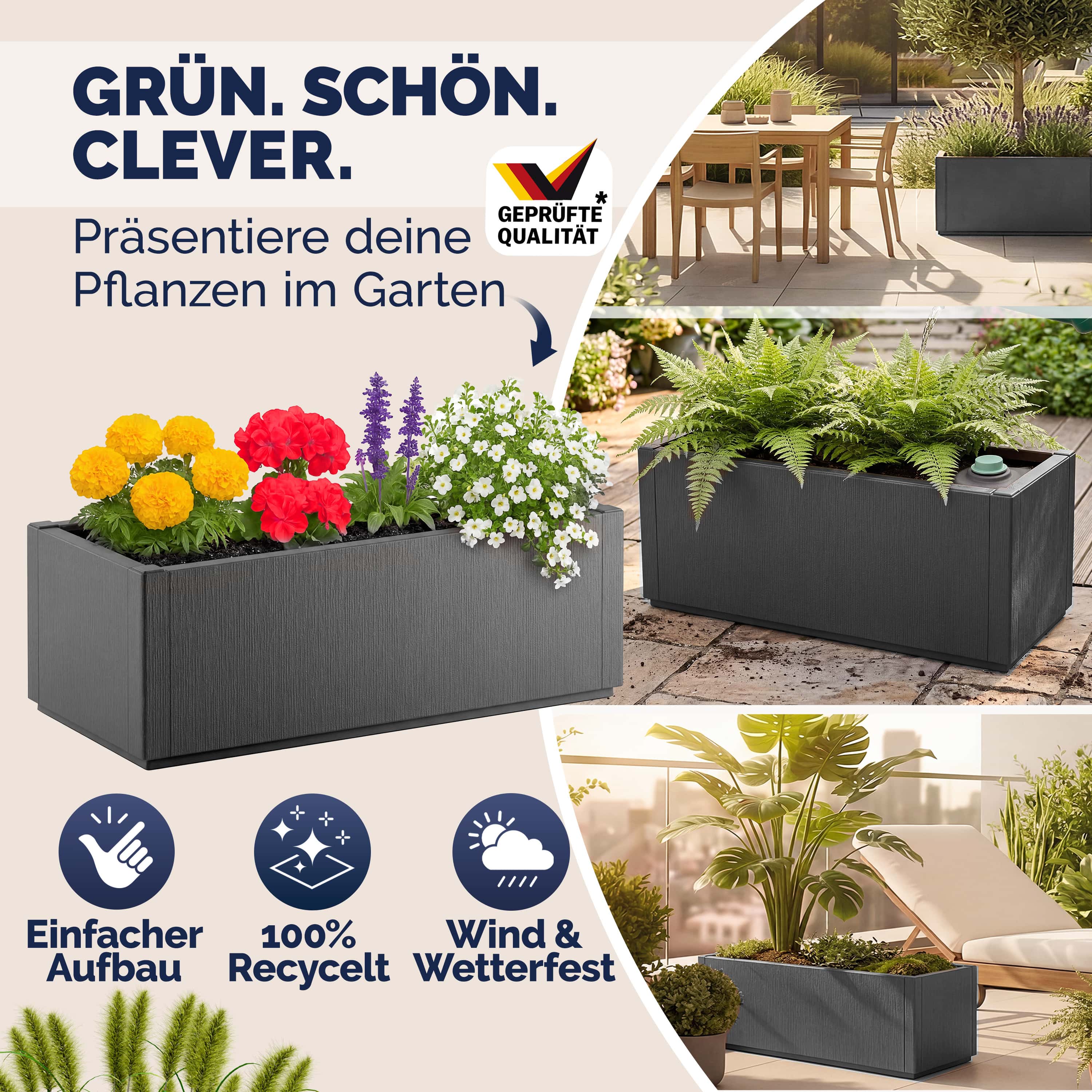 Bloempot\u0020Ethica\u0020Antraciet\u0020plastic\u002080x36x36cm
