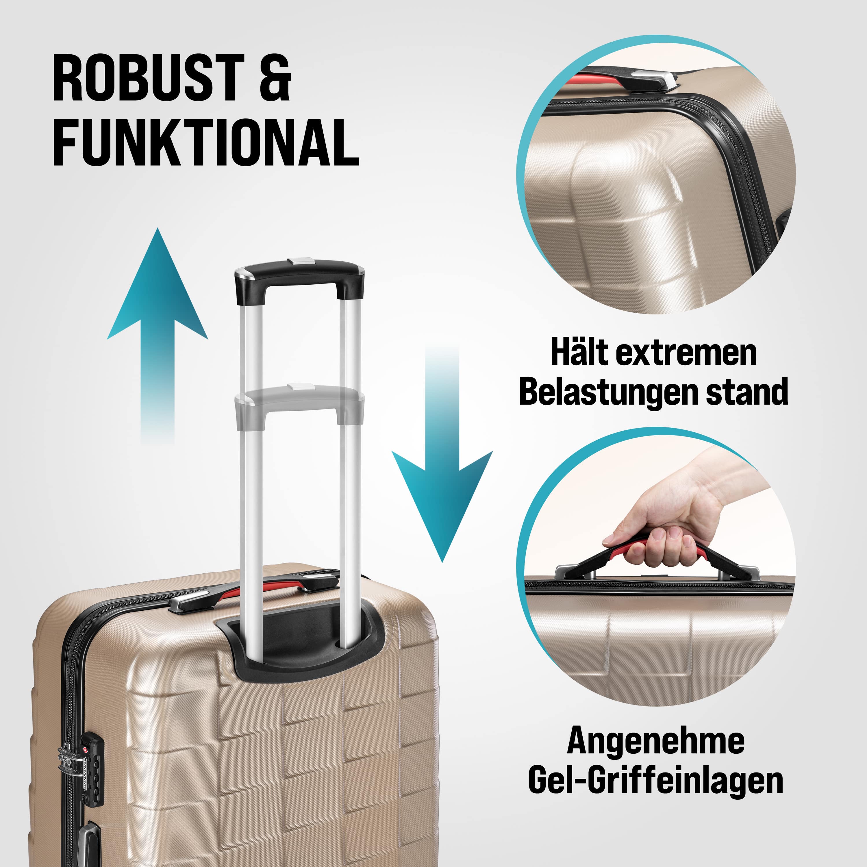 Reiskoffers\u00203\u002Ddelige\u0020Exopack\u0020Champagne\u0020ABS\u0020toebehoren
