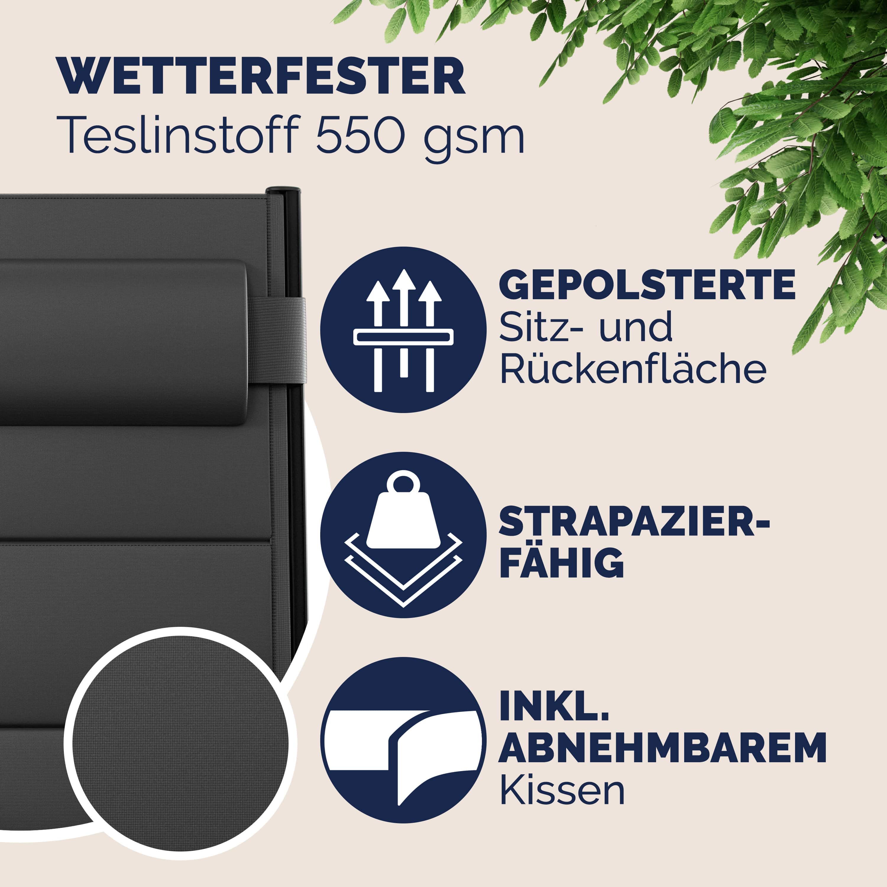 Tuinstoelen\u0020set\u0020van\u00202\u0020zwart\u0020opvouwbare\u0020gestoffeerde\u0020aluminium\u0020verstelbare\u0020120kg\u0020draagvermogen\u0020weerbestendig