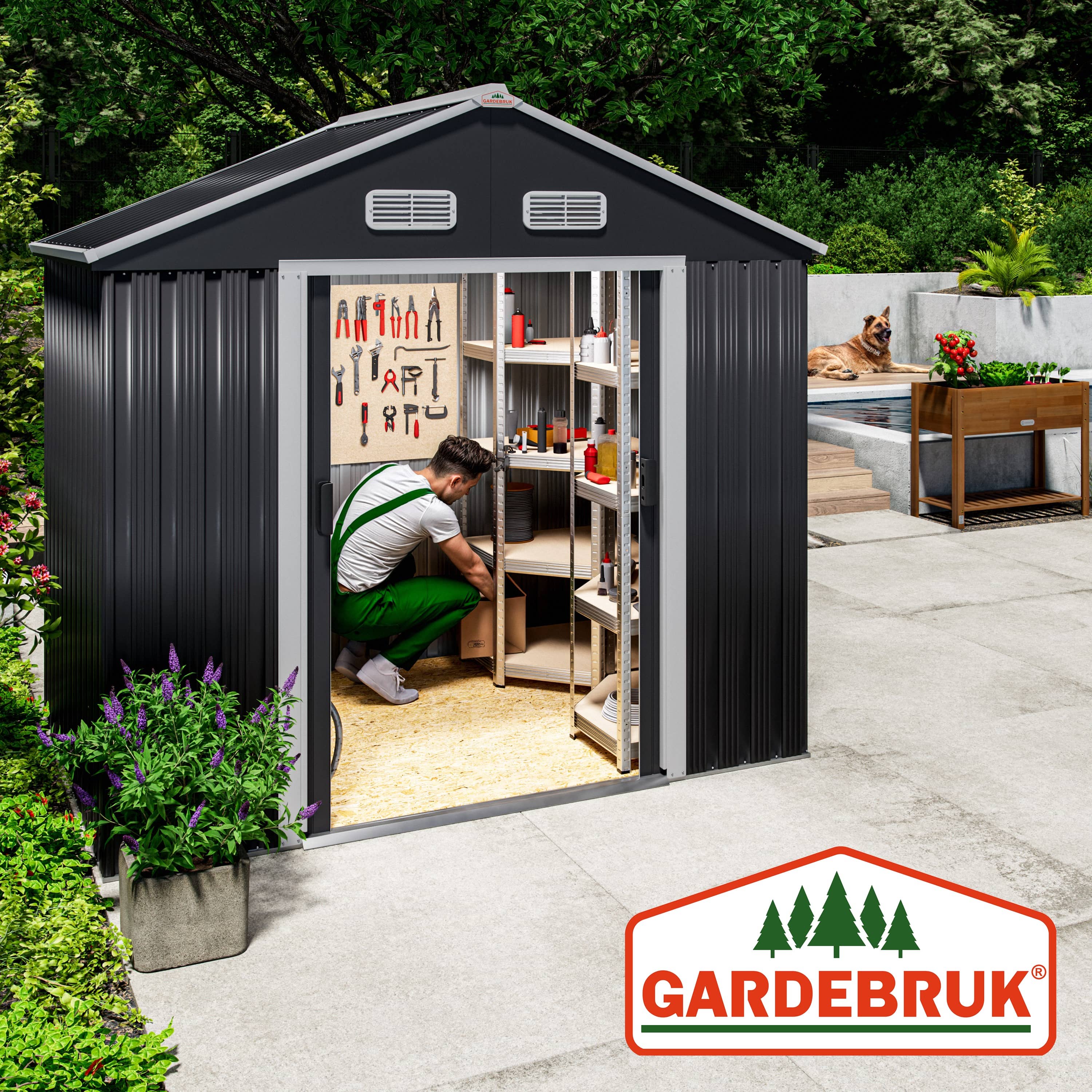 Tuinhuis\u0020XL\u0020Antraciet\u0020Metaal\u0020190x135x200cm\u0020Fundament