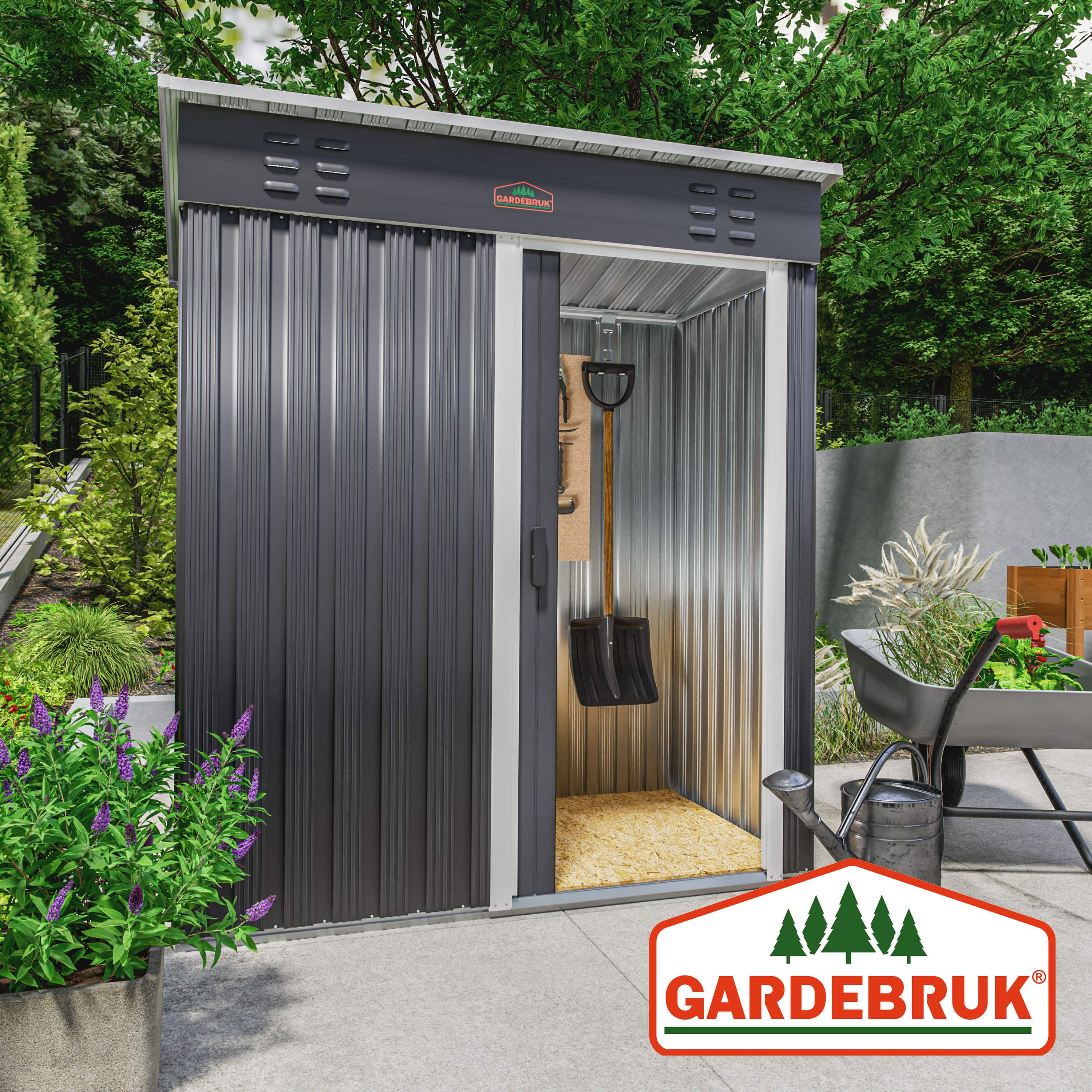Tuinhuis\u0020Antraciet\u002FWit\u0020Staal\u0020164x84x182cm\u0020Schuifdeur