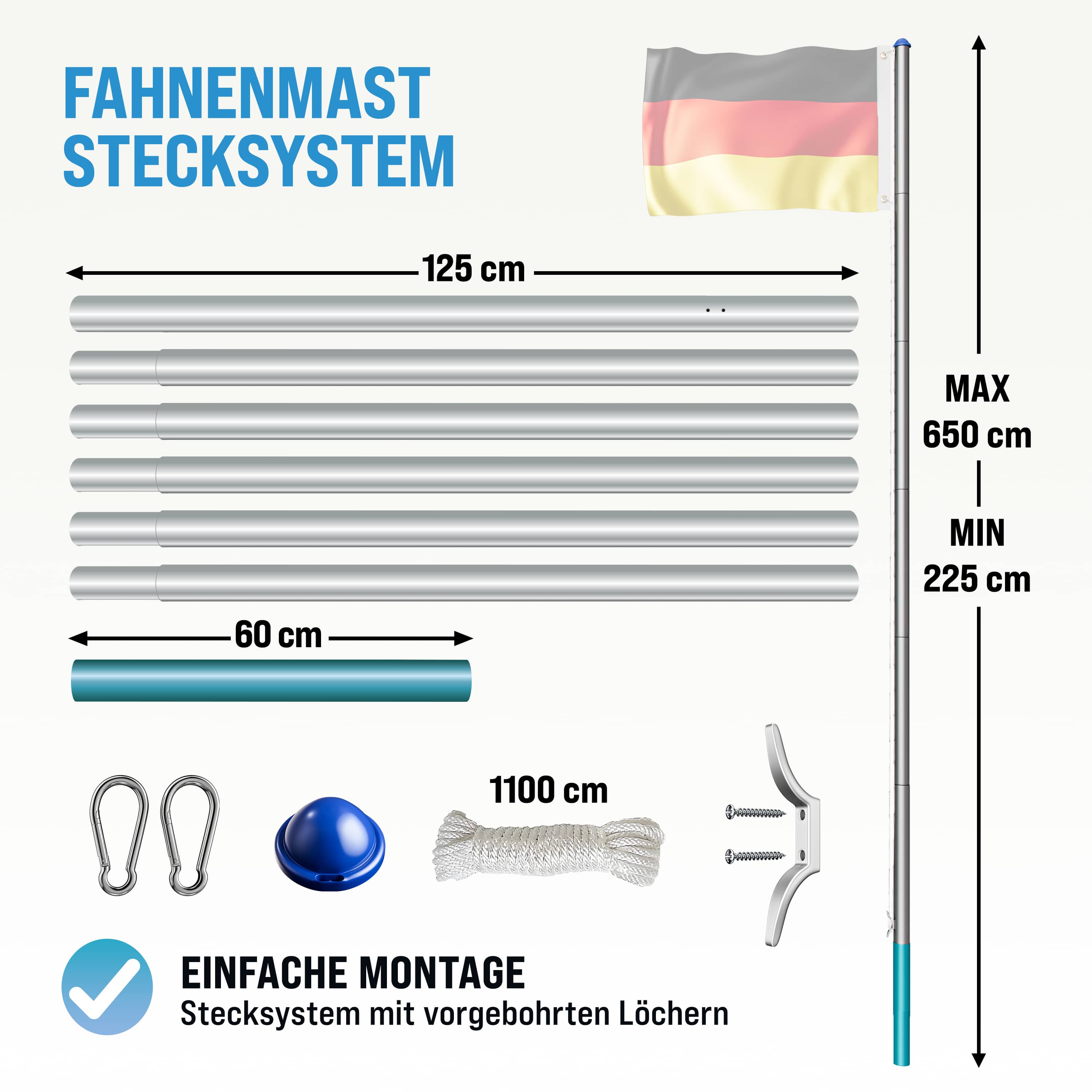 Aluminium\u0020vlaggenmast\u0020650cm\u0020incl\u0020Duitsland\u0020vlag