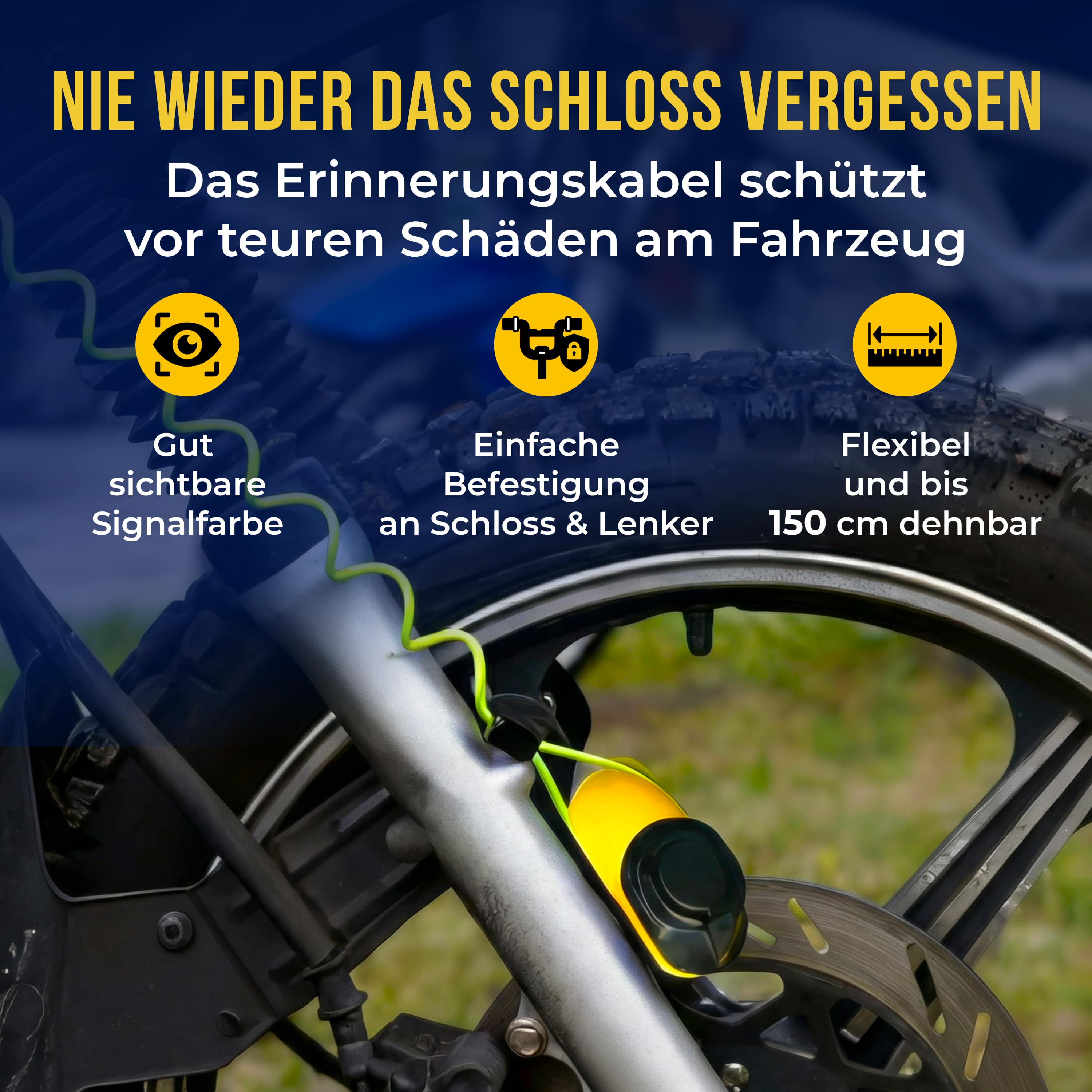 Schijfremslot\u0020Geel\u0020Staal\u0020LED\u002Dverlichting\u0020Herinneringskabel