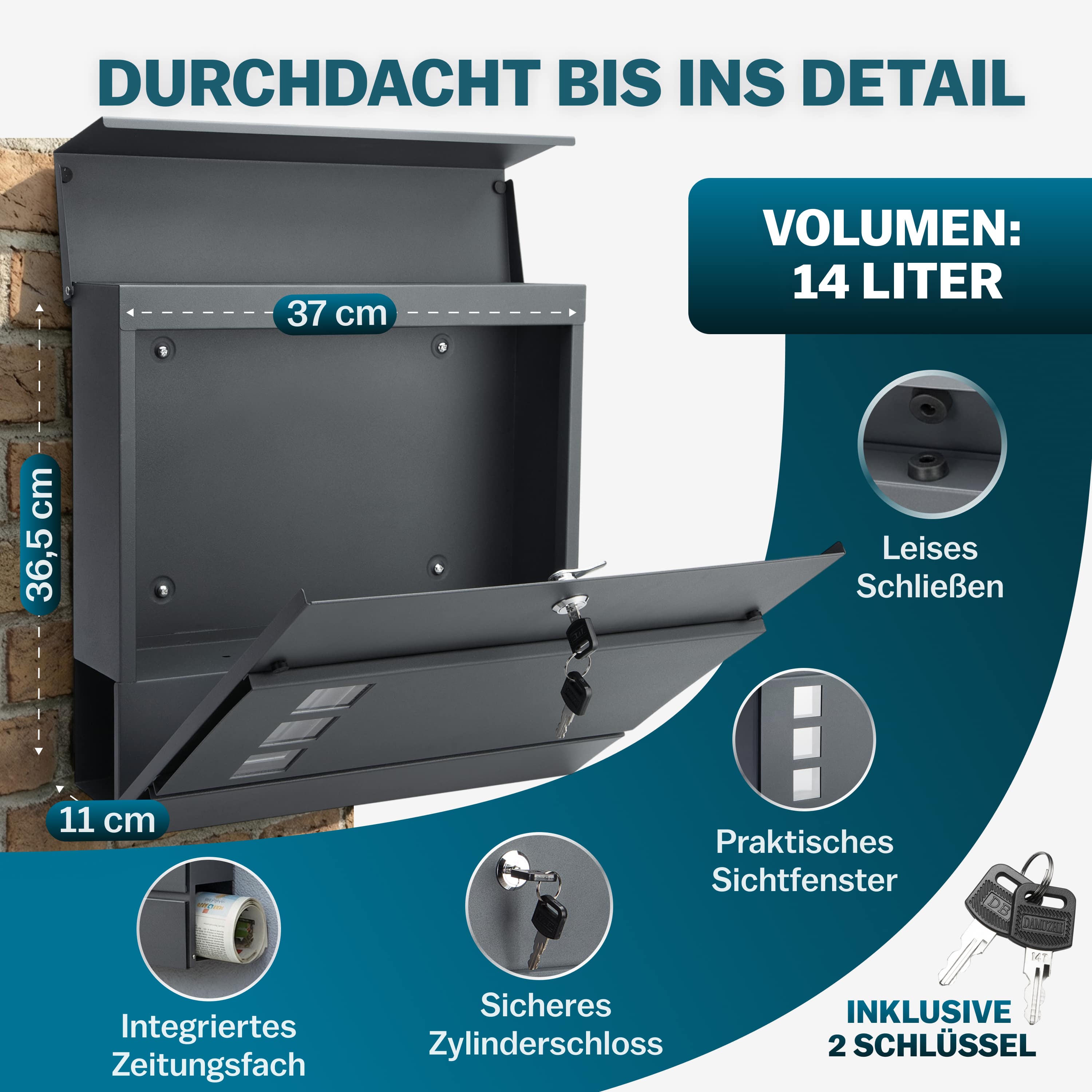 Brievenbus\u0020met\u0020Krantenhouder\u0020Grijs\u002037x11x36,5cm