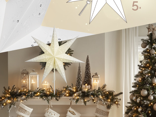 Kerstster\u0020Papier\u0020LED\u0020Wit\u0020Pailletten\u0020incl\u0020Standaard