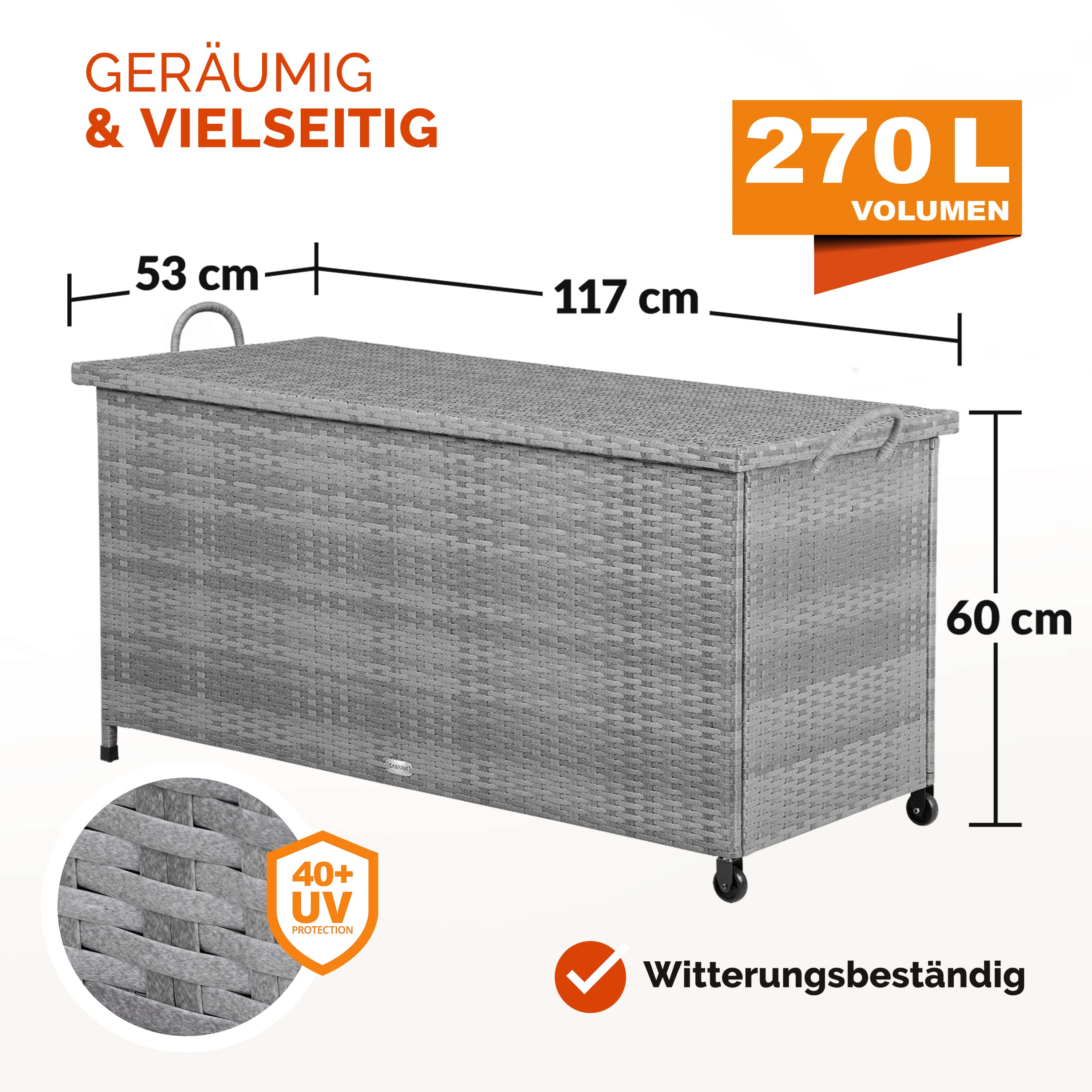 Polyrotan\u0020Kussenbox\u0020Grijs\u0020117x53x60cm\u0020met\u0020Wielen