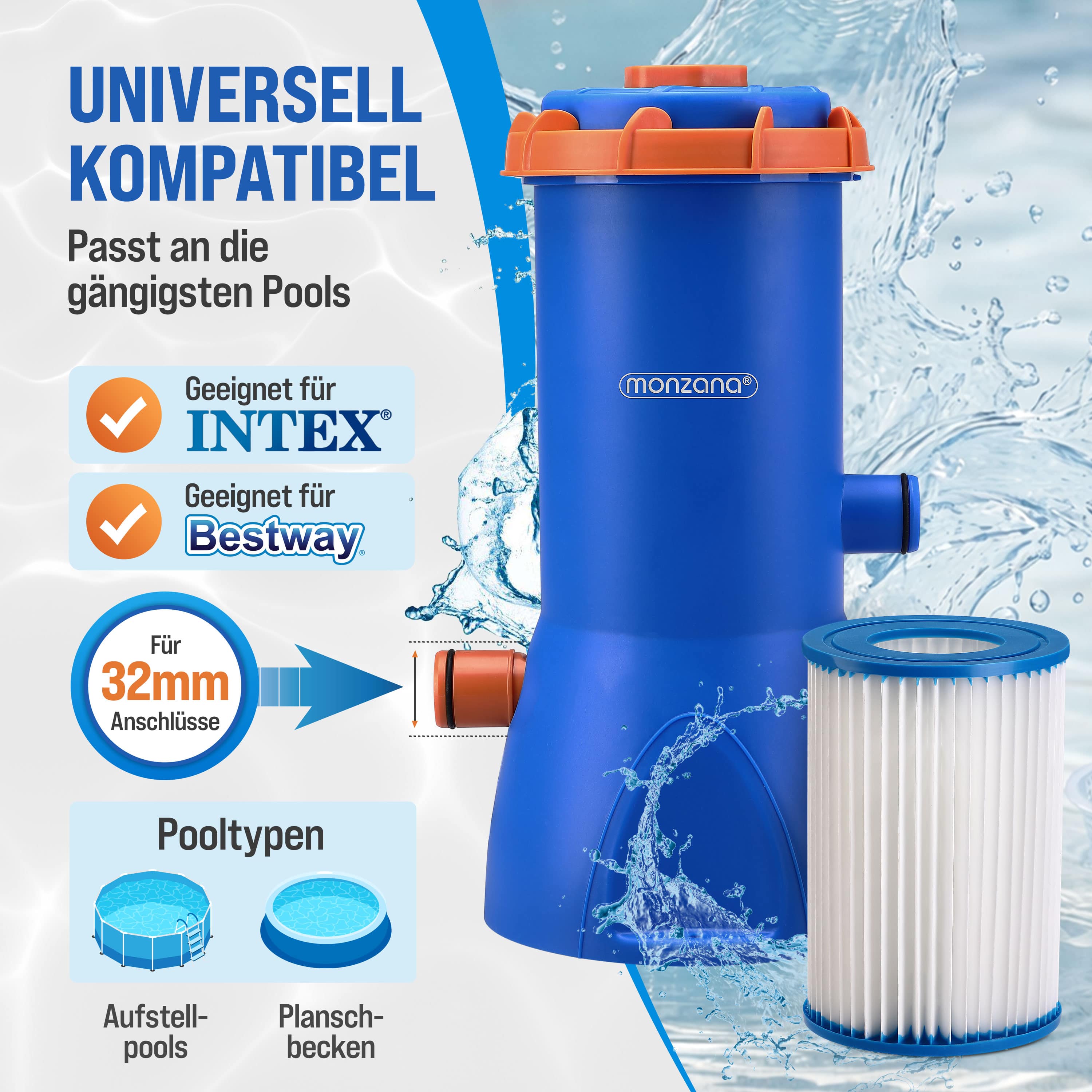 Zwembadpomp\u0020MZP90\u0020Blauw\u002FOranje\u00203800\u0020L\u002Fh\u002090W