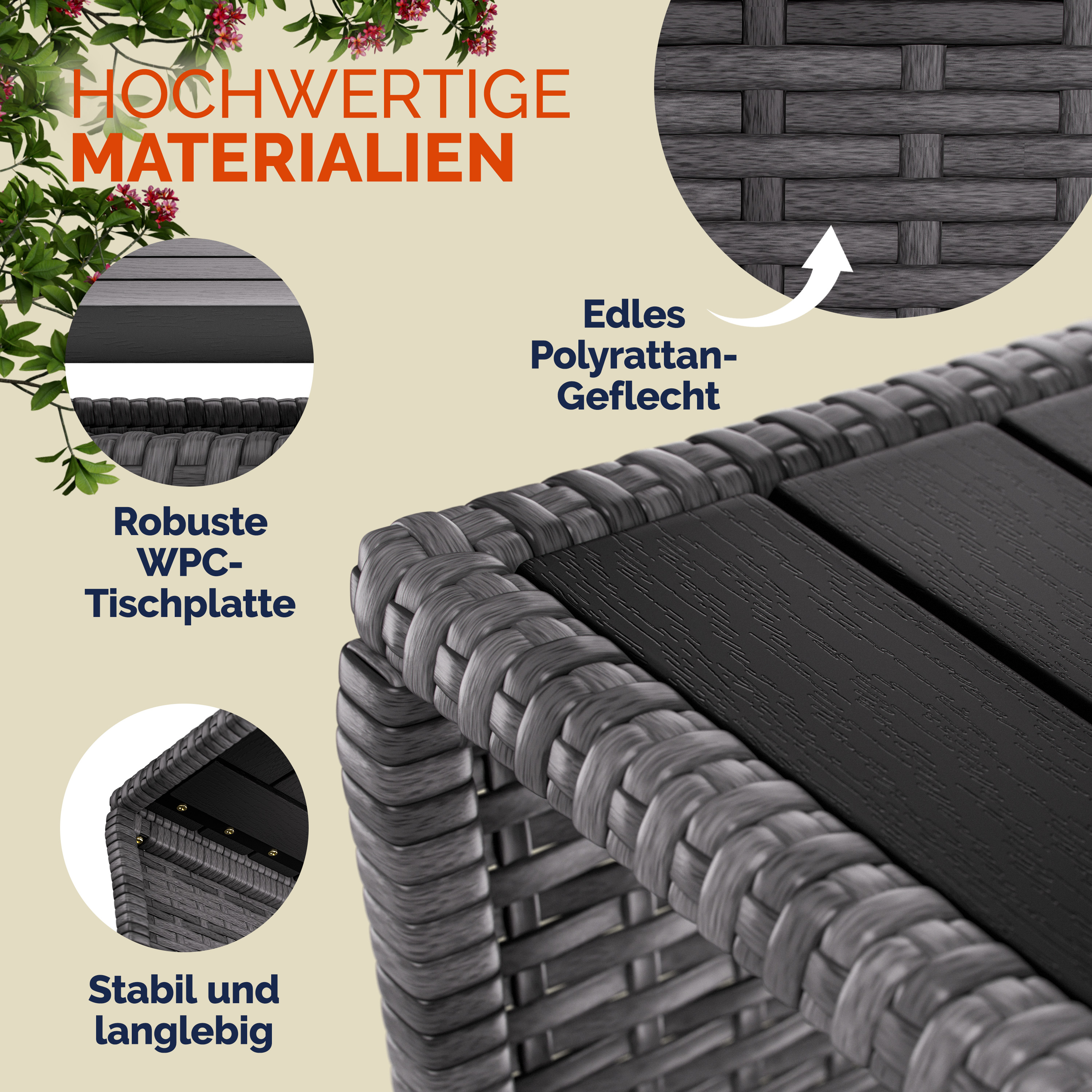 Polyrotan\u0020Bijzettafel\u0020Vedis\u0020Grijs\u002045x45x40cm Polyrotan\u0020Bijzettafel\u0020Vedis\u0020Grijs\u002045x45x40cm