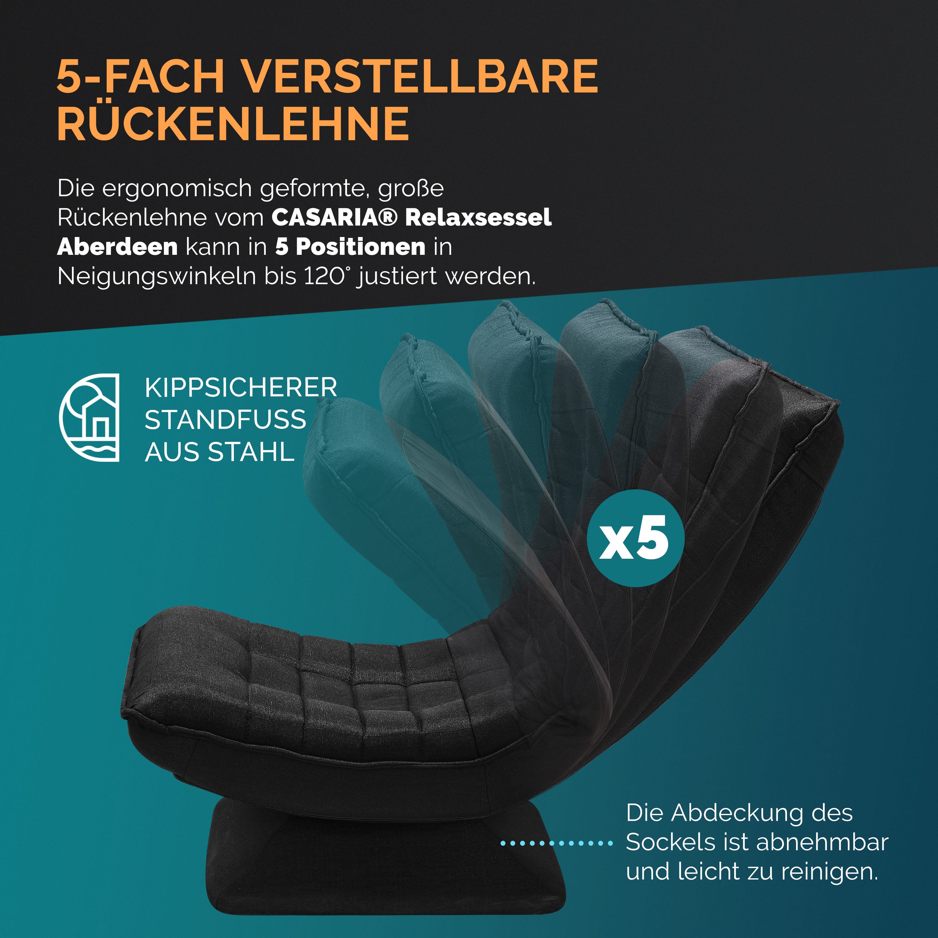 Relax\u0020Lounger\u0020Aberdeen\u0020Stof\u0020Zwart