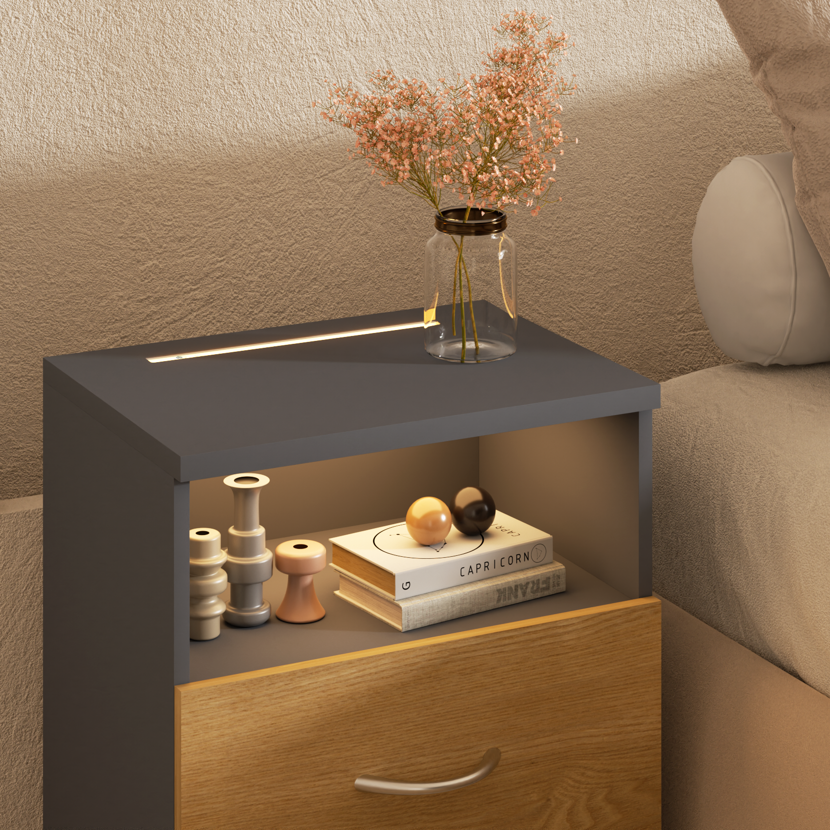 Nachtkastje\u0020Jamie\u0020Hout\u002FGrijs\u002055x40x28cm Nachtkastje\u0020Jamie\u0020Hout\u002FGrijs\u002055x40x28cm