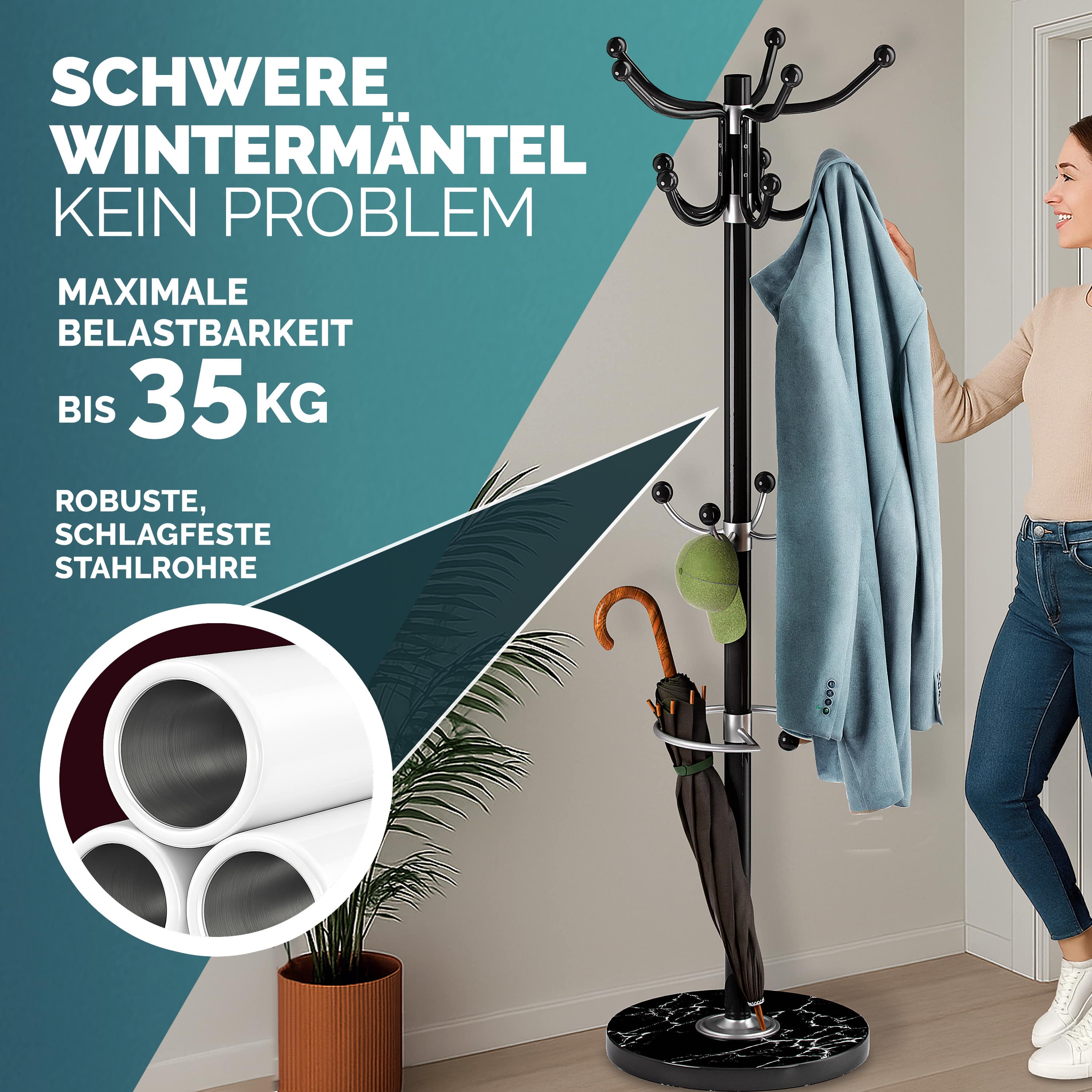 Kledingrek\u0020Zwart\u0020met\u0020marmeren\u0020voet\u0020173cm