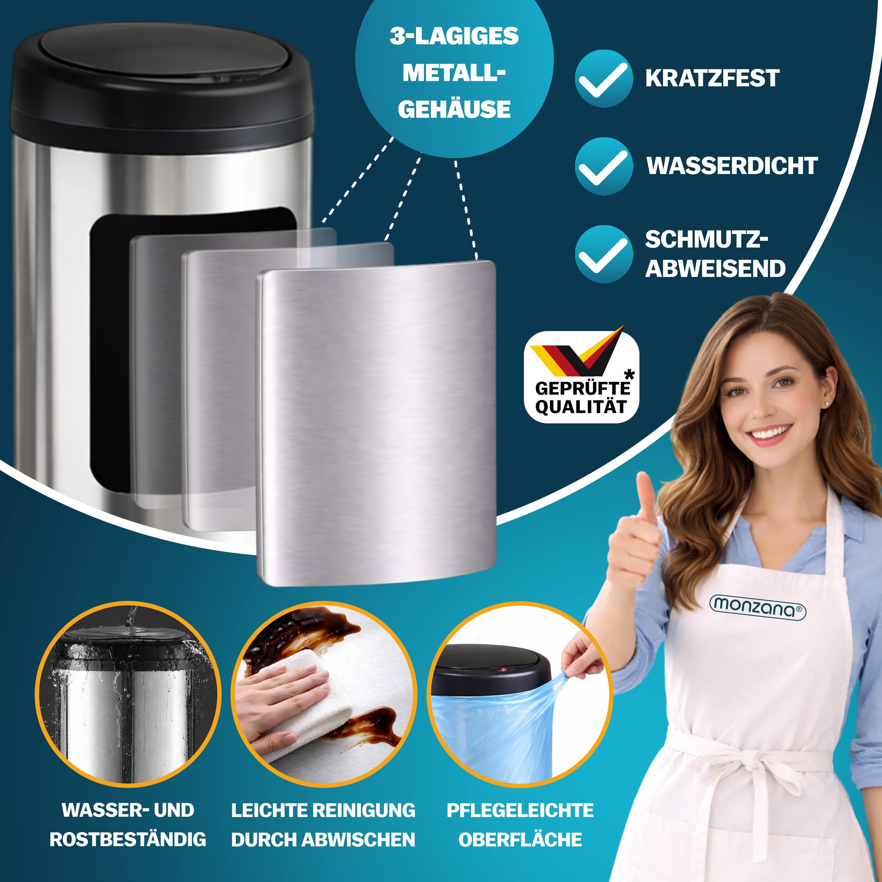 Sensor\u0020afvalbak\u0020Zilver\u0020roestvrij\u0020staal\u002030\u0020liter