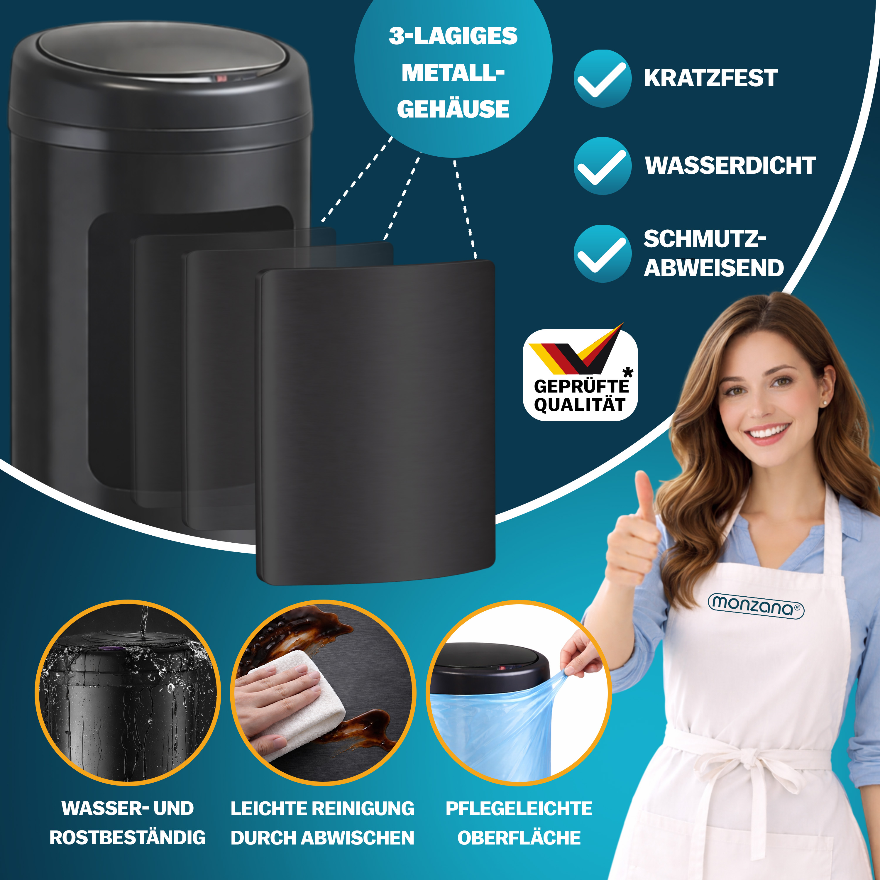 Sensor\u0020afvalbak\u0020Zwart\u0020roestvrij\u0020staal\u002030\u0020liter