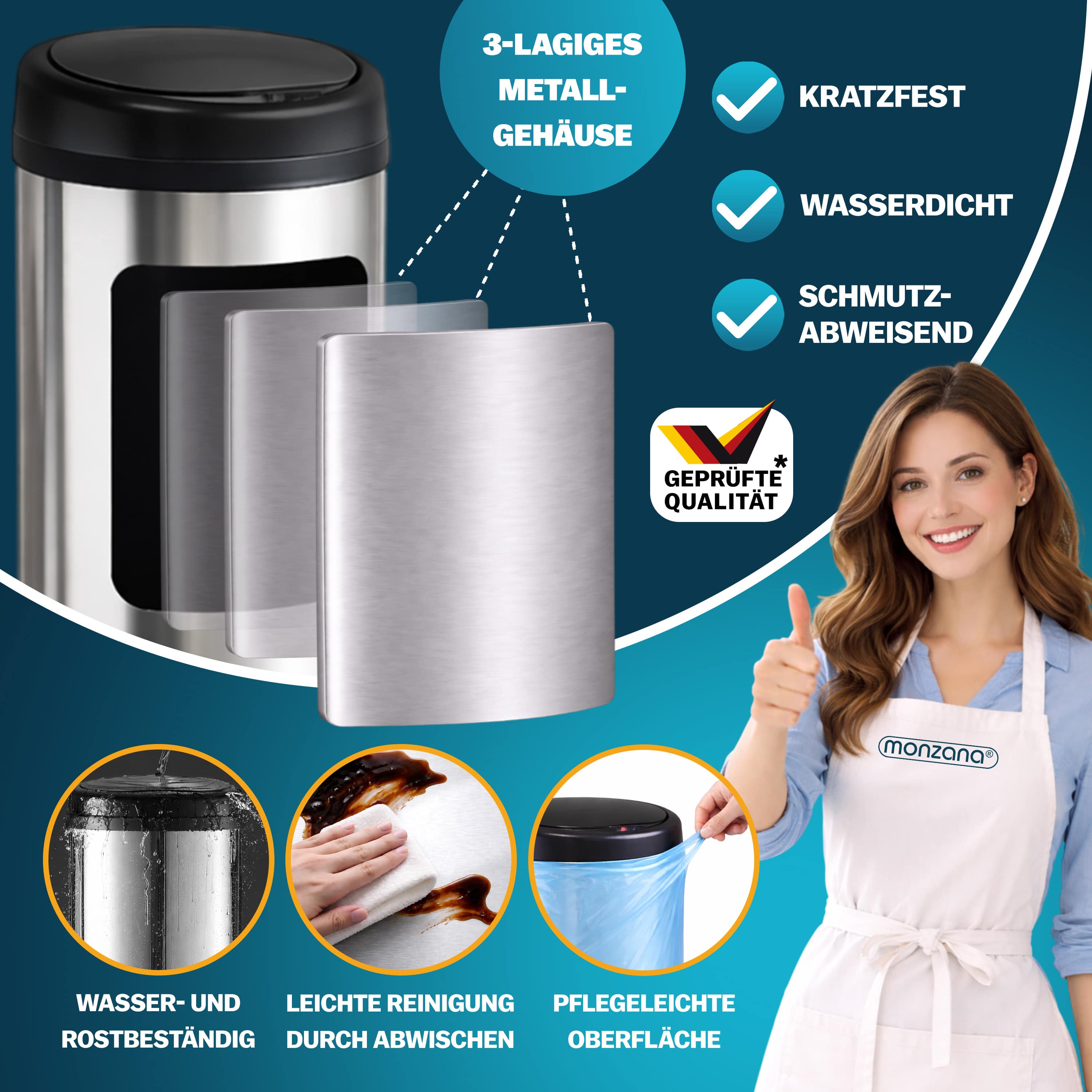 Sensor\u0020afvalbak\u0020Zilver\u0020roestvrij\u0020staal\u002040\u0020liter