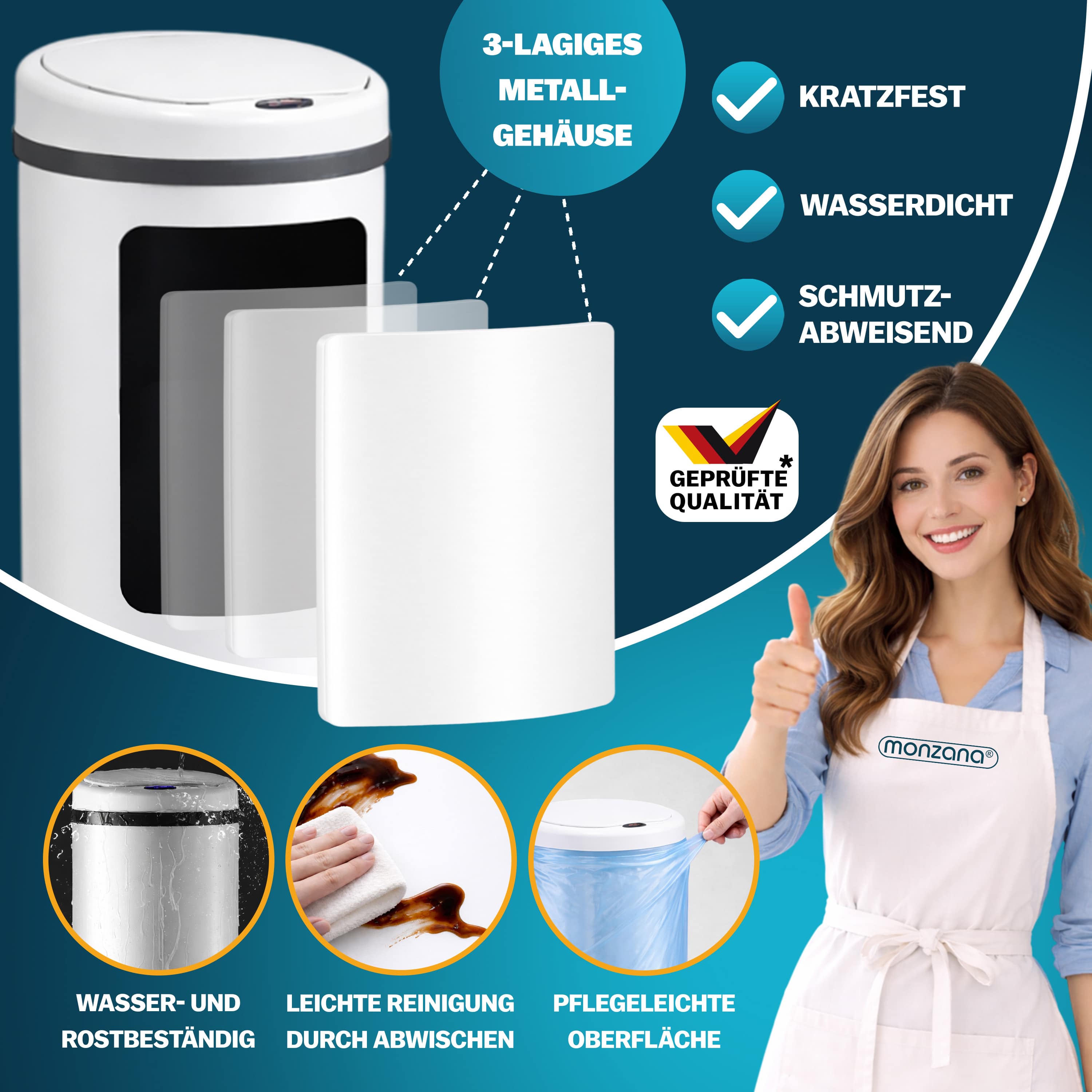 Sensor\u0020afvalbak\u0020Wit\u0020roestvrij\u0020staal\u002040\u0020liter