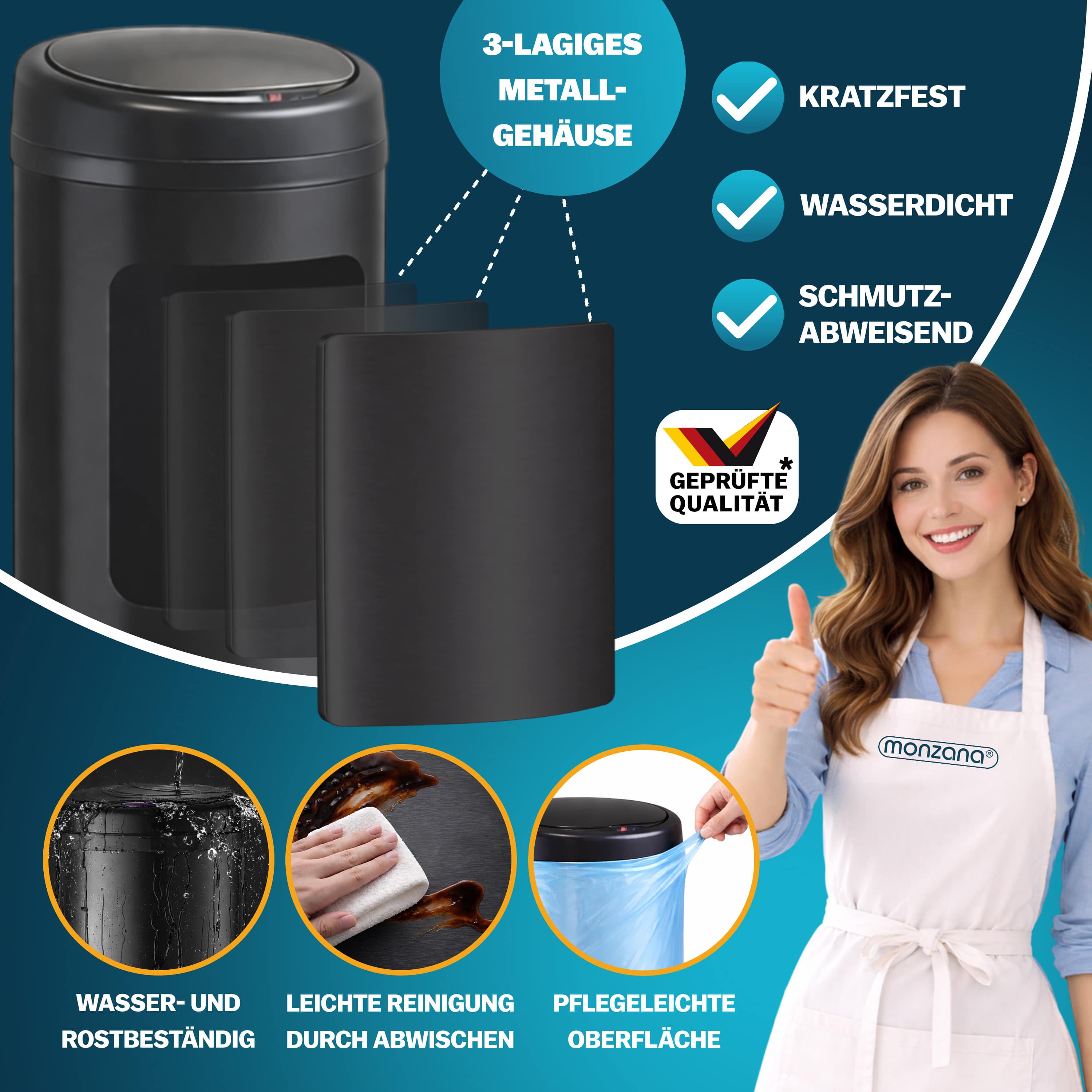 Sensor\u0020afvalbak\u0020Zwart\u0020roestvrij\u0020staal\u002040\u0020liter