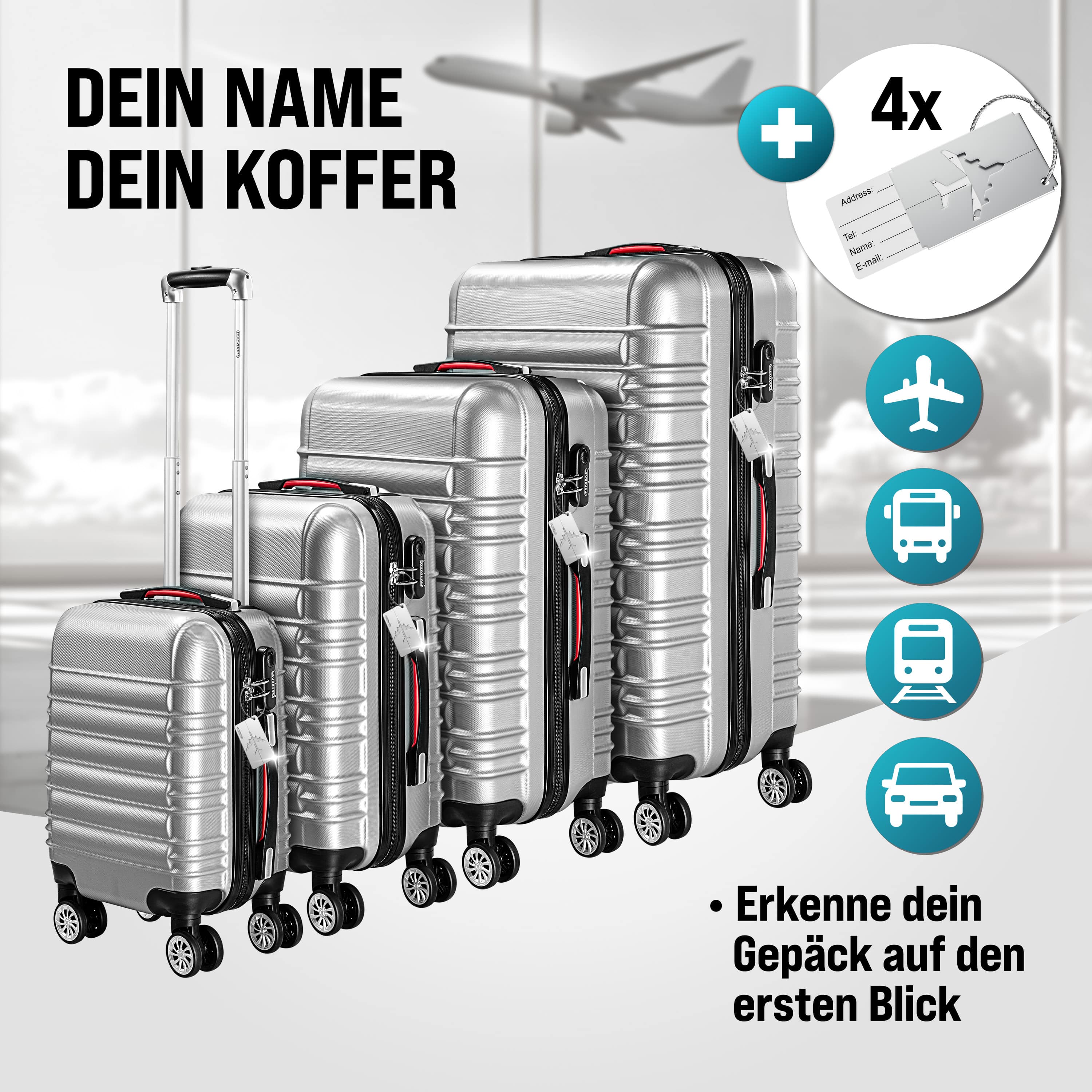 Reiskoffers\u00204\u002Ddelige\u0020Zilver\u0020ABS\u0020accessoires