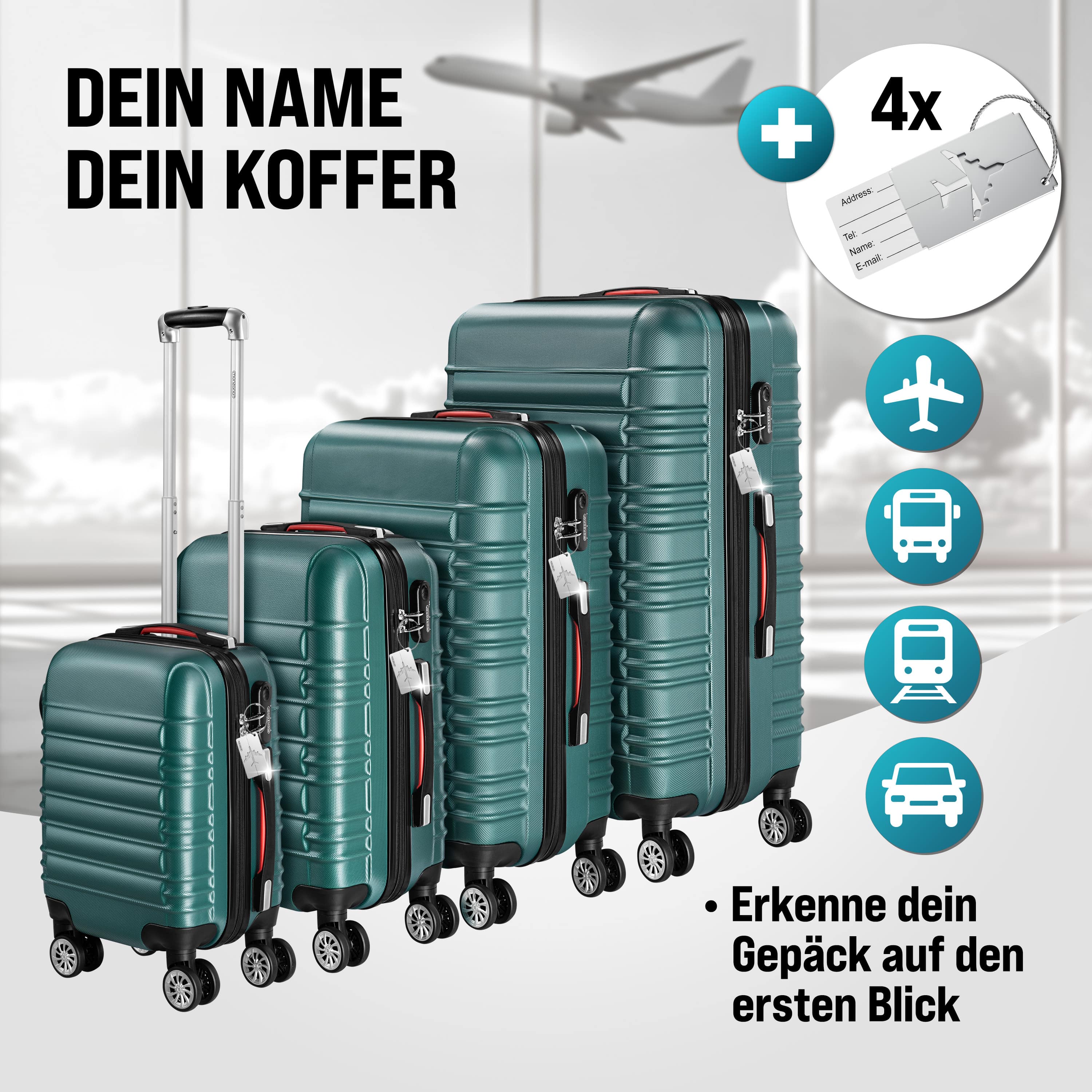 Reiskoffers\u00204\u002Ddelige\u0020Groen\u0020ABS\u0020accessoires