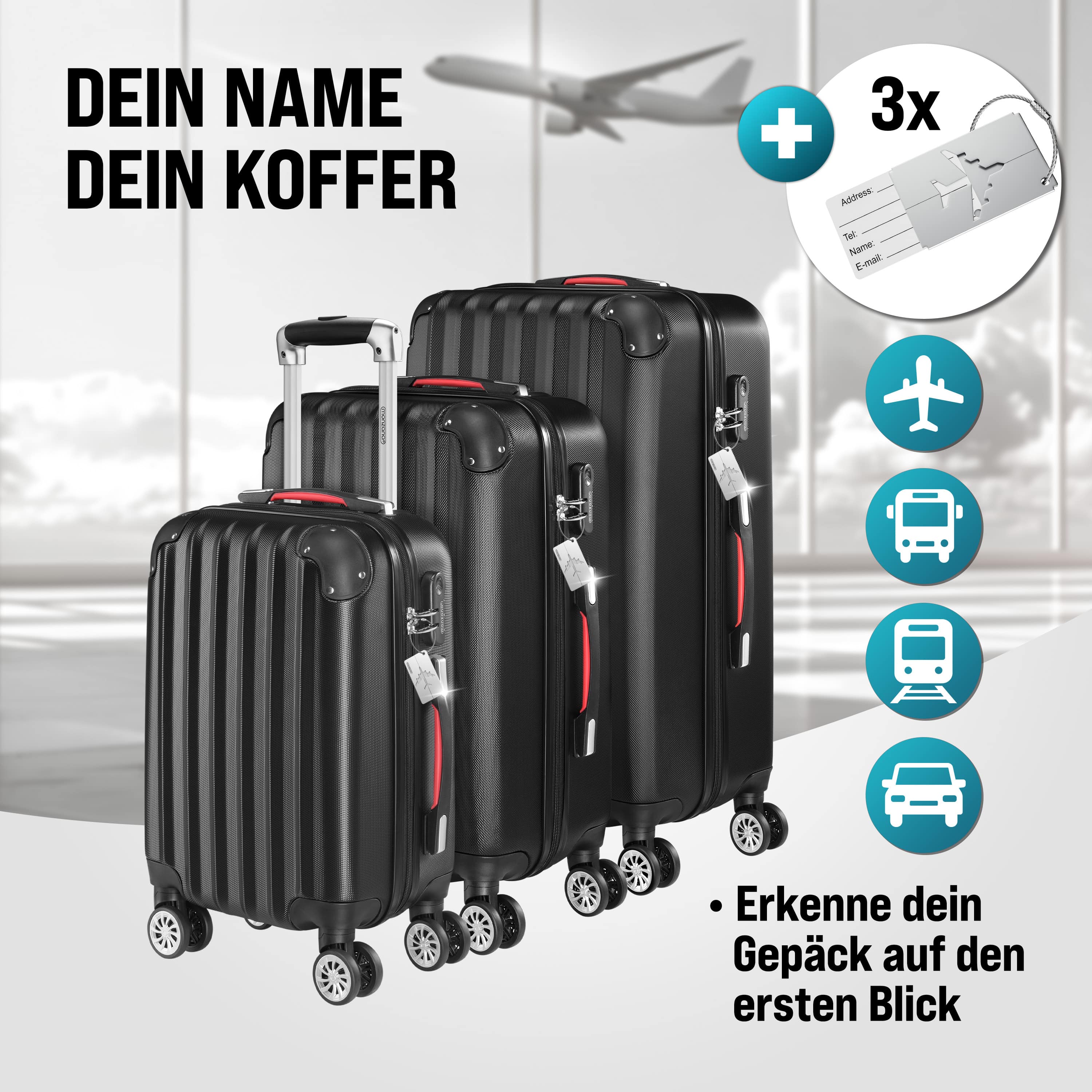 Reiskoffers\u0020Baseline\u00203\u002Ddelige\u0020Zwart\u0020ABS\u0020accessoires