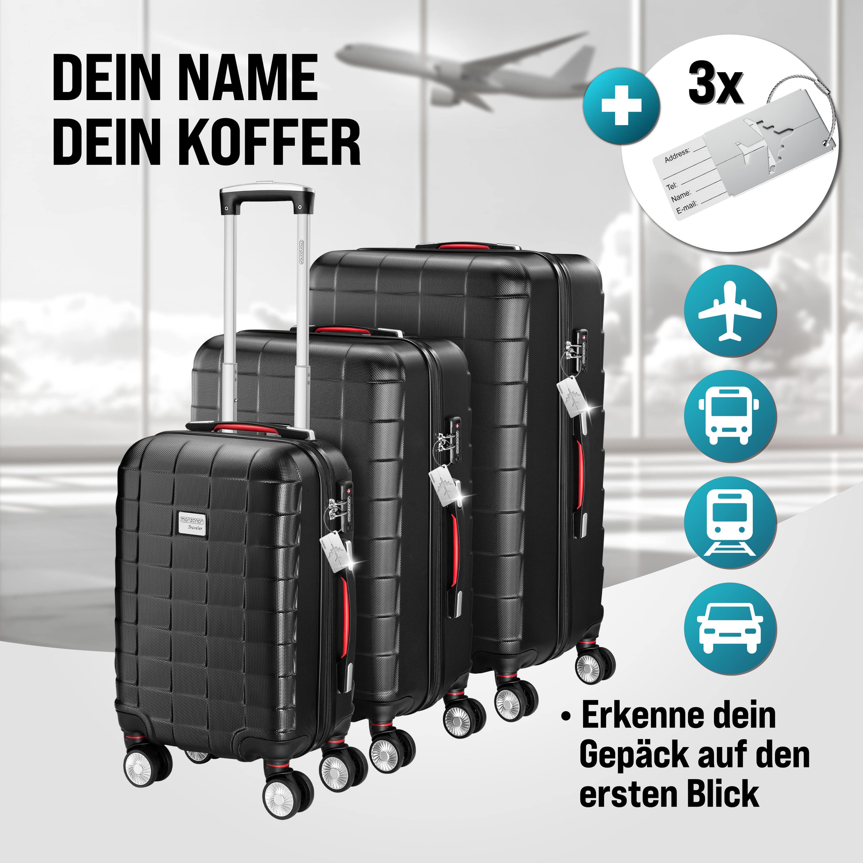 Reiskoffers\u00203\u002Ddelige\u0020Exopack\u0020Zwart\u0020ABS\u0020toebehoren