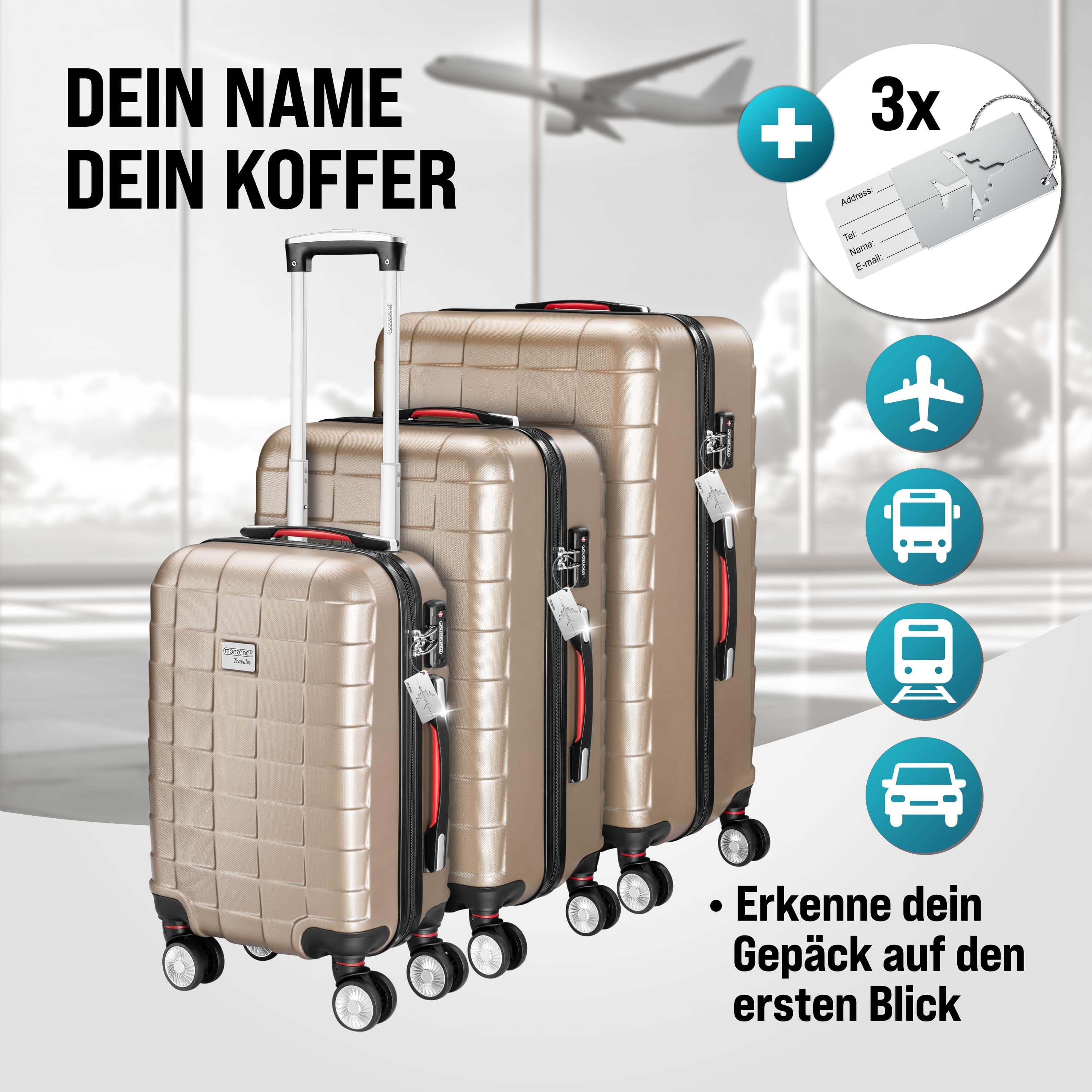 Reiskoffers\u00203\u002Ddelige\u0020Exopack\u0020Champagne\u0020ABS\u0020toebehoren