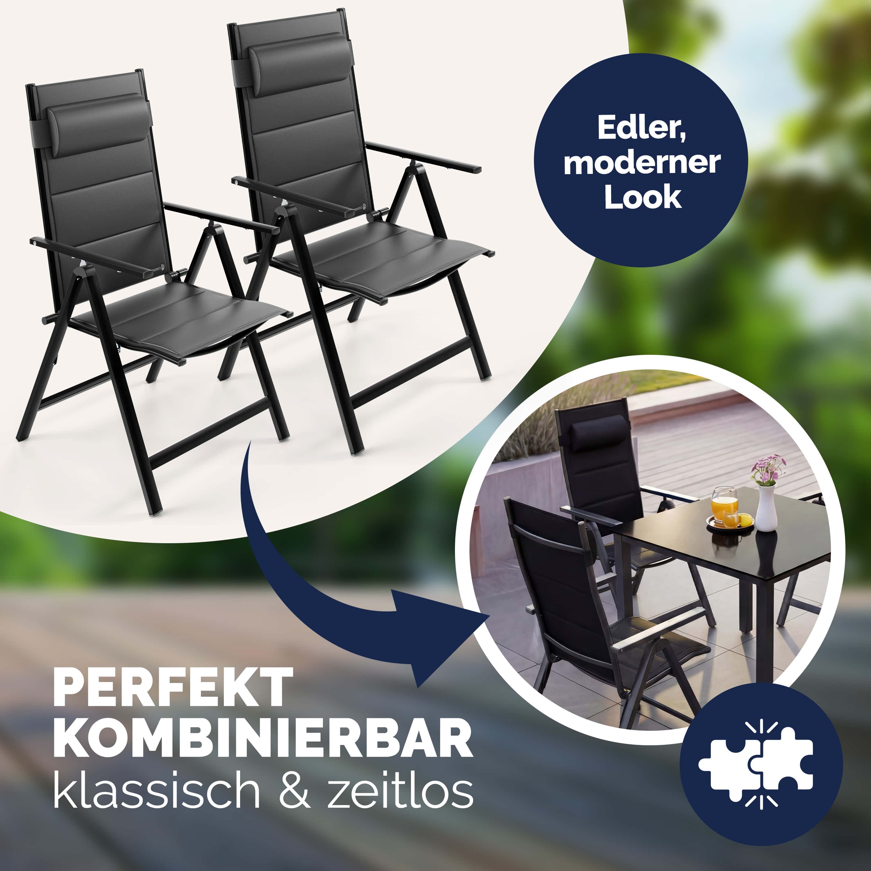 Tuinstoelen\u0020set\u0020van\u00202\u0020zwart\u0020opvouwbare\u0020gestoffeerde\u0020aluminium\u0020verstelbare\u0020120kg\u0020draagvermogen\u0020weerbestendig