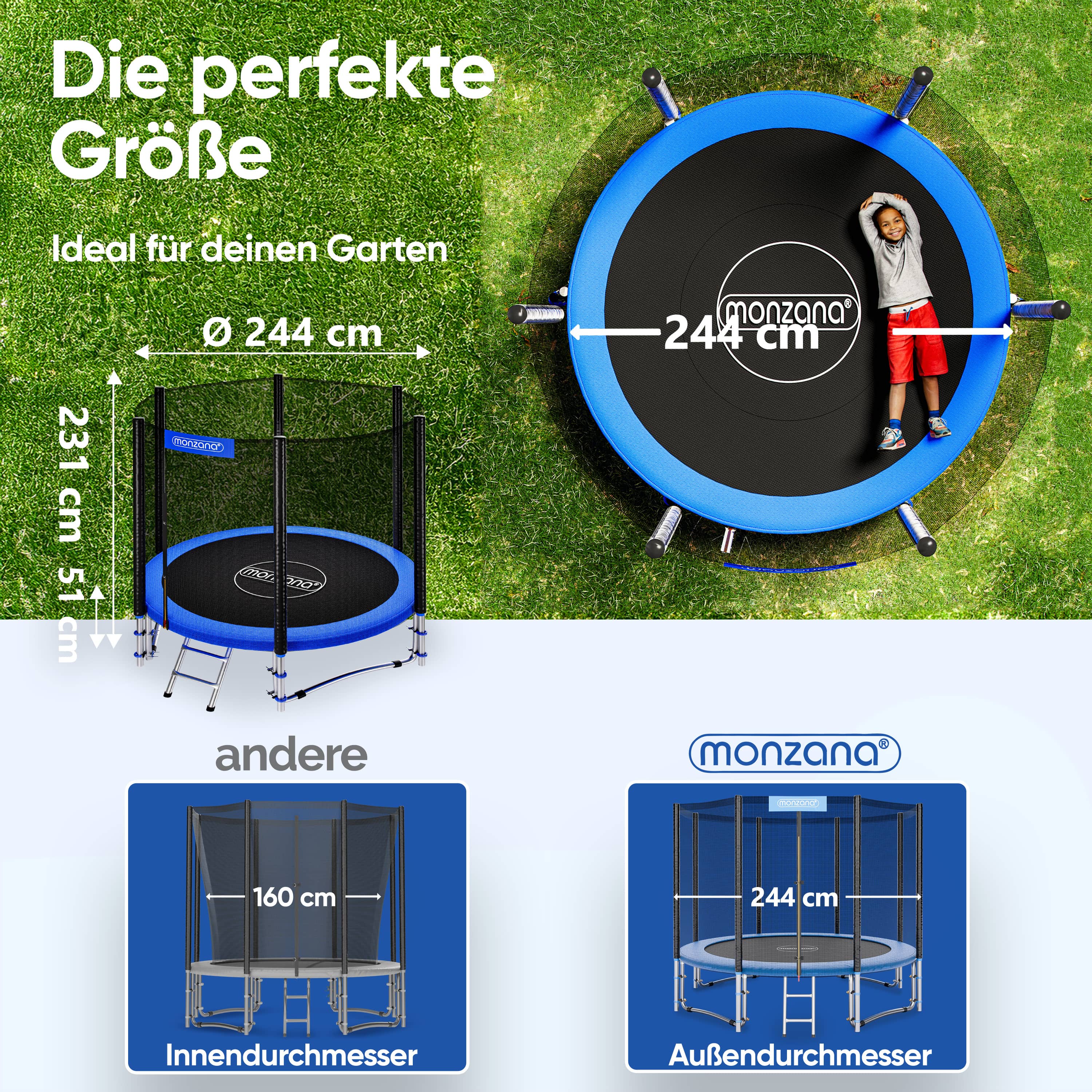Trampoline\u0020Blauw\u0020\u00D8244cm\u0020incl\u0020Veiligheidsnet\u0020\u0026\u0020Ladder