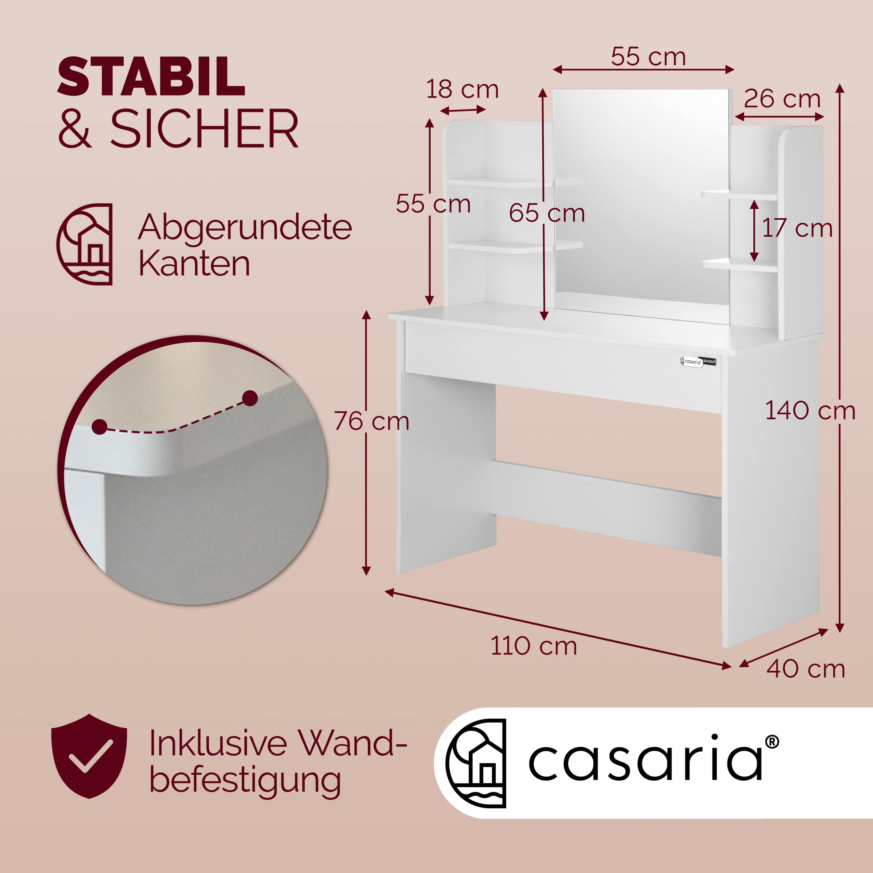 Make\u002Dup\u0020Tafel\u0020Lucia\u0020Wit\u0020140x110x40cm