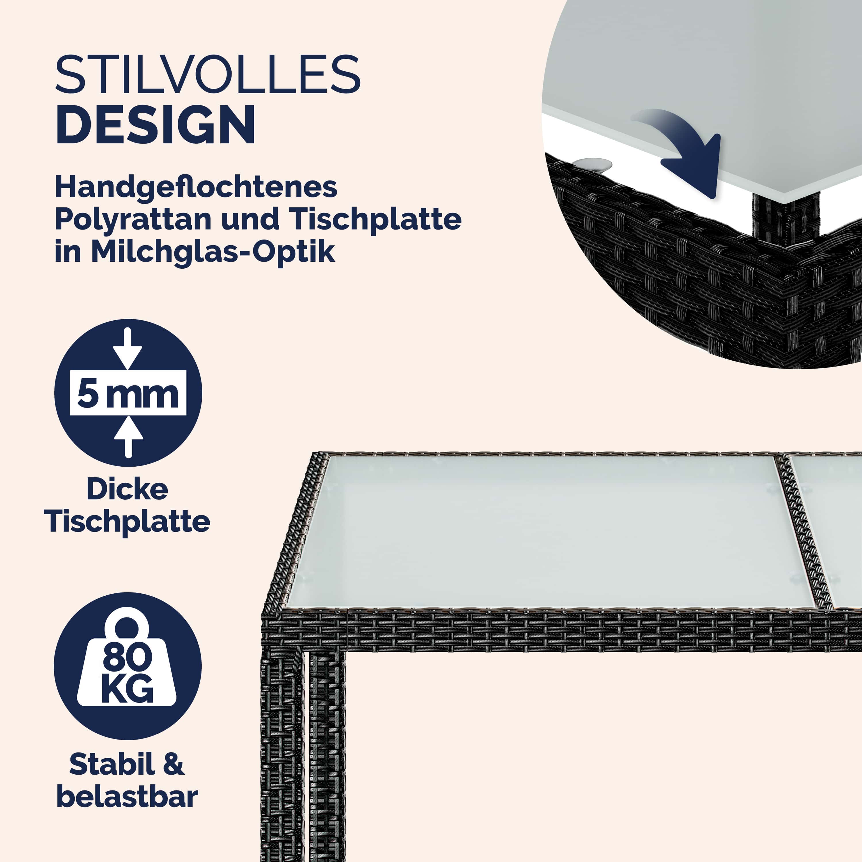 Polyrotan\u0020Tuintafel\u0020Zwart\u0020150x90x75cm\u0020Glas