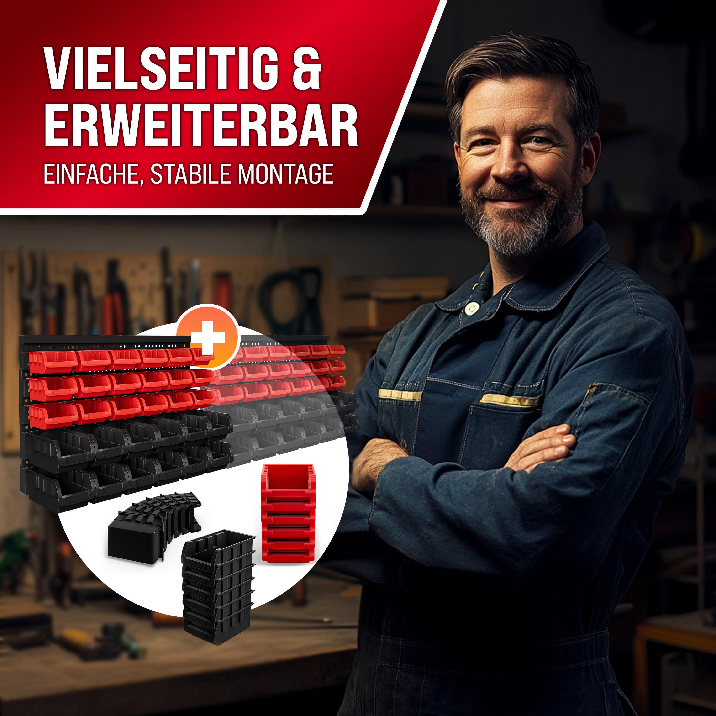 Gereedschapswand\u002032\u002Ddelig\u0020Zwart\u0020Rood\u0020Kunststof\u0020Opbergbox