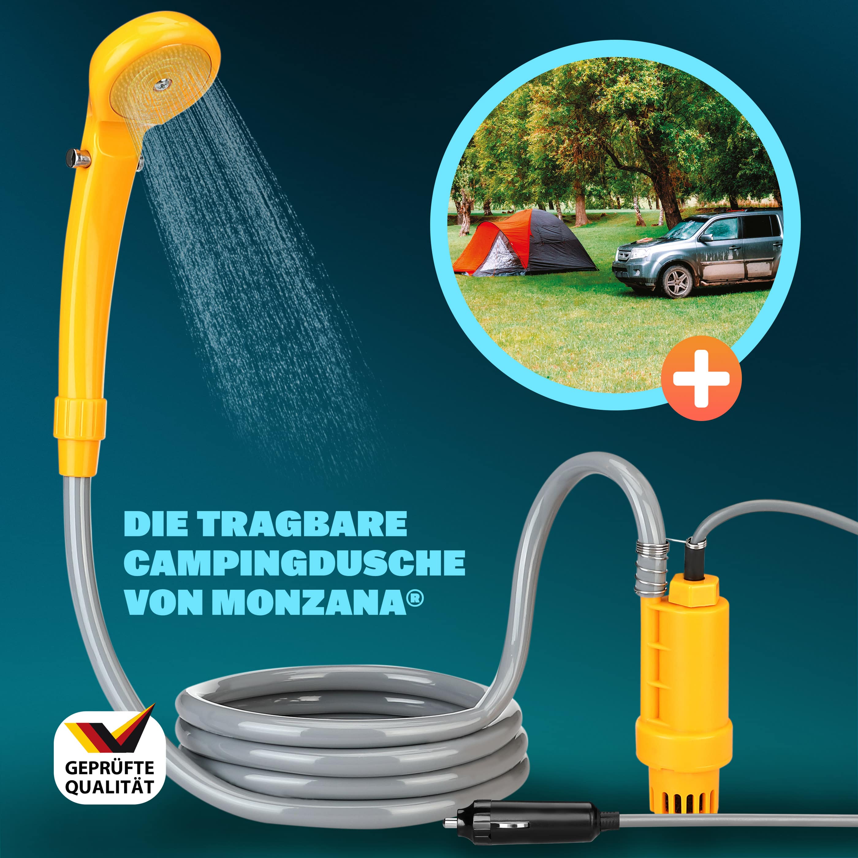 Campingdouche\u0020met\u0020Onderwaterpomp\u0020Geel\u0020Kunststof\u002012V