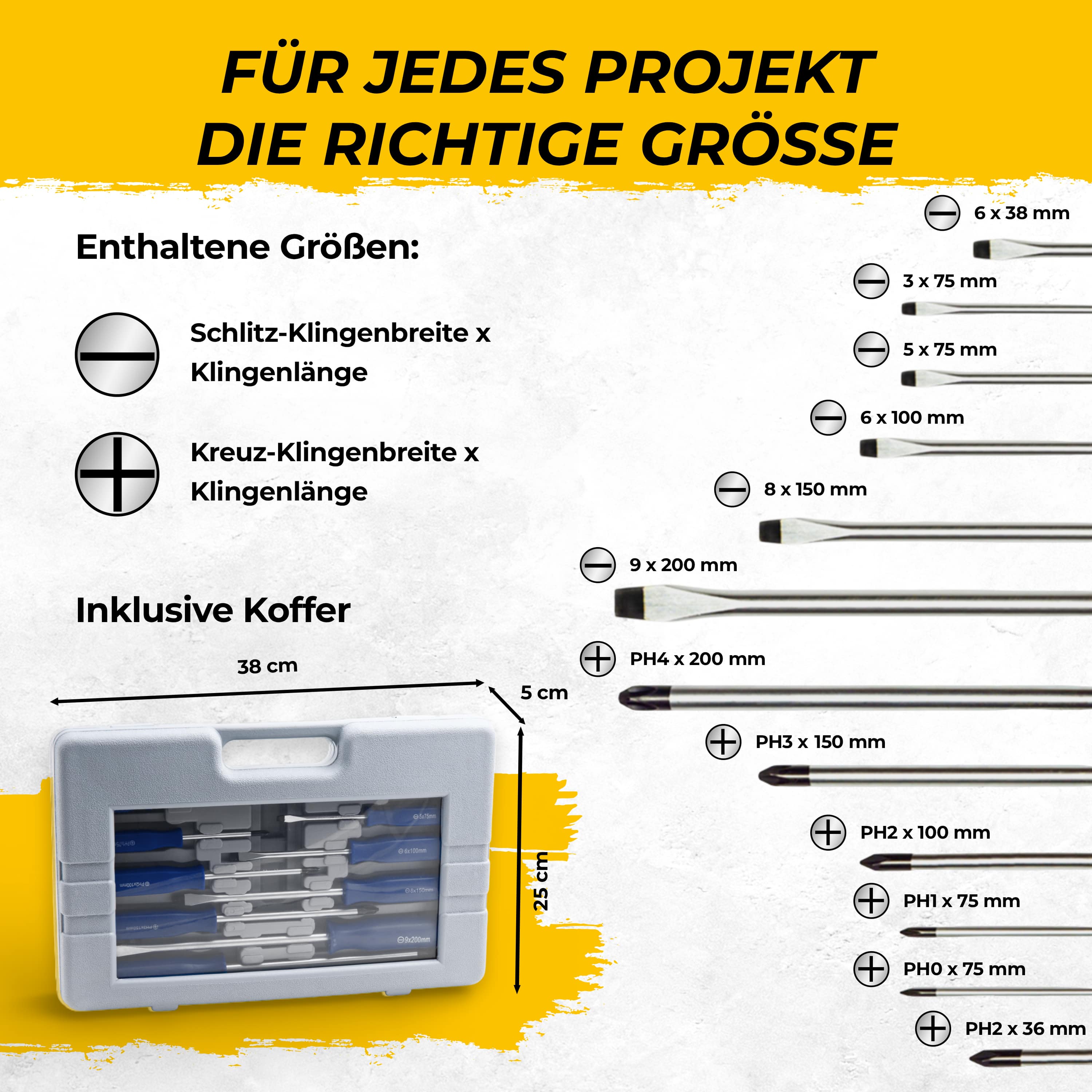 Schroevendraaierset\u0020Chroom\u002DVanadium\u002DStaal\u002038x25x5cm