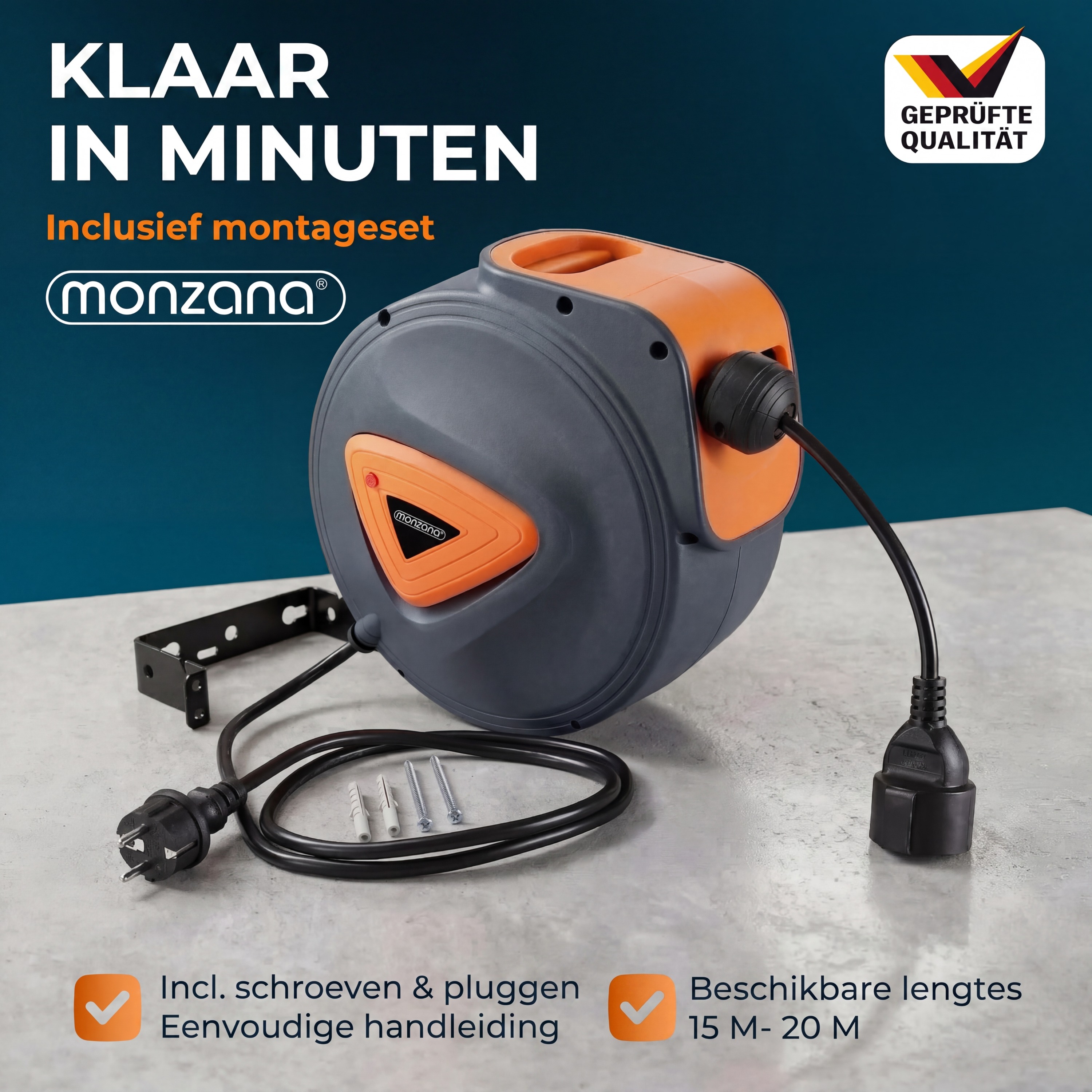 Kabelhaspel\u0020verlengkabel\u0020Automatisch\u002015m\u0020\u002B\u00201,5m\u0020Aansluitkabel