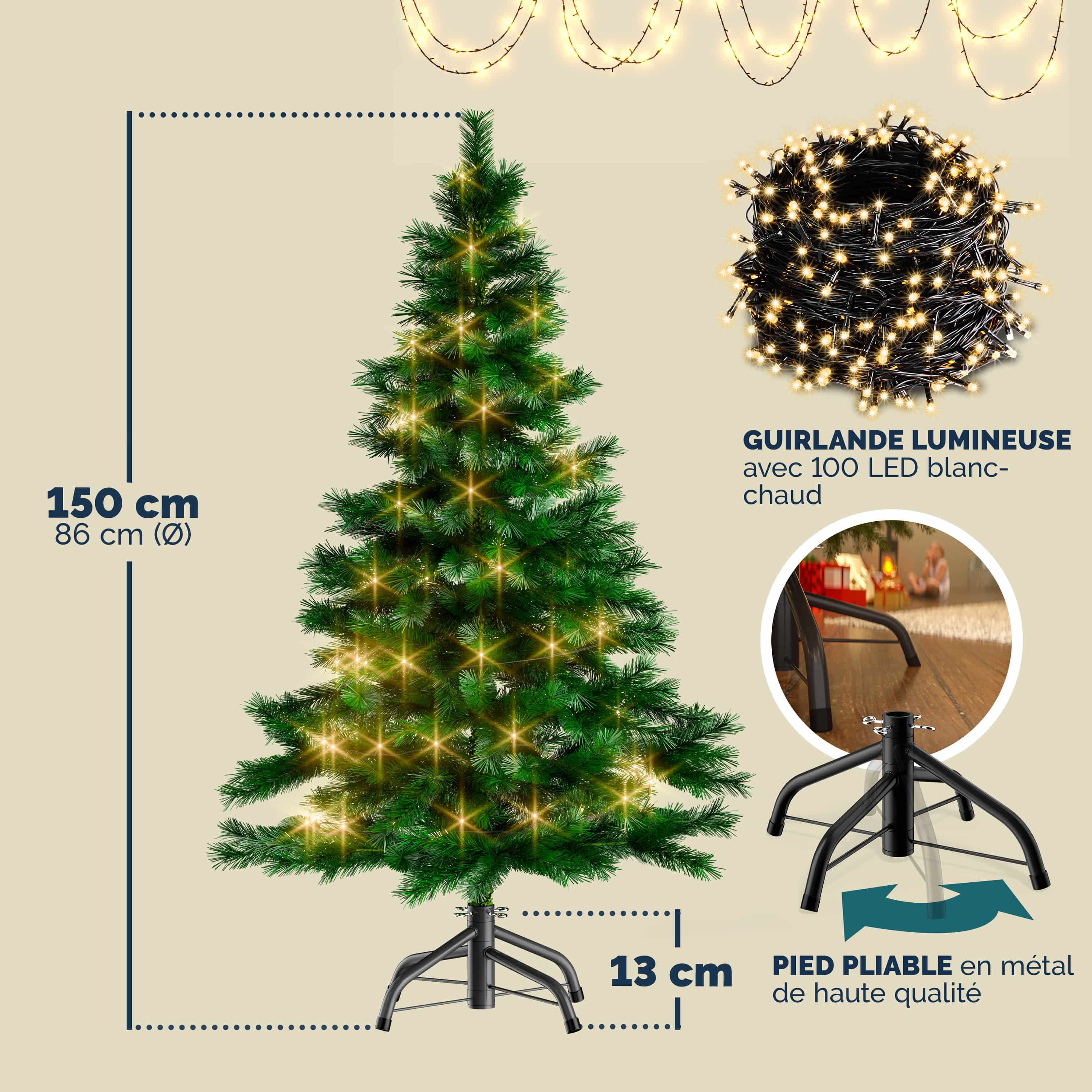 Kunstkerstboom\u0020150cm\u0020met\u0020Verlichting