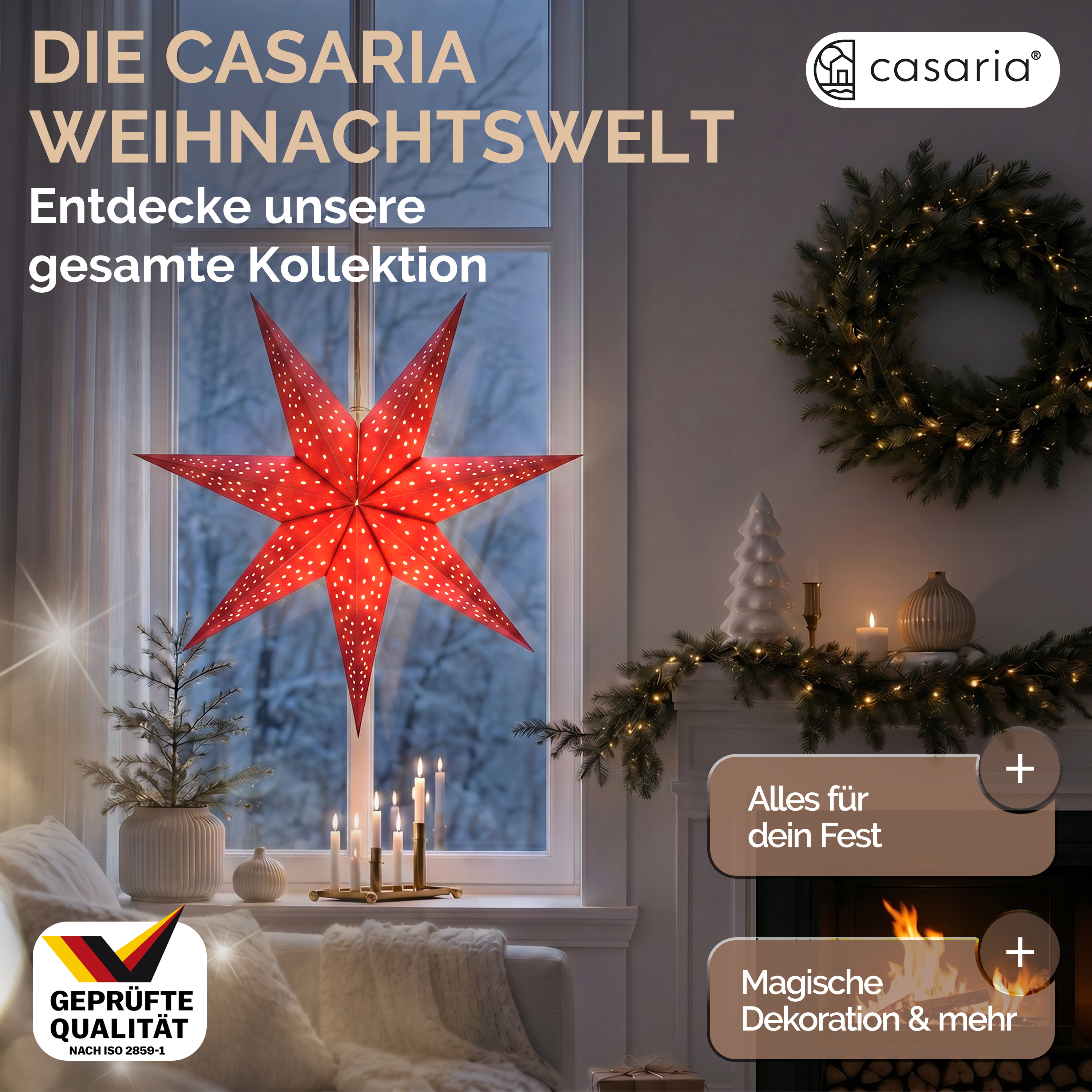 Kerstster\u0020Papier\u0020LED\u0020Rood\u0020\u00D860cm\u00207\u0020Punten\u0020Gaatjes