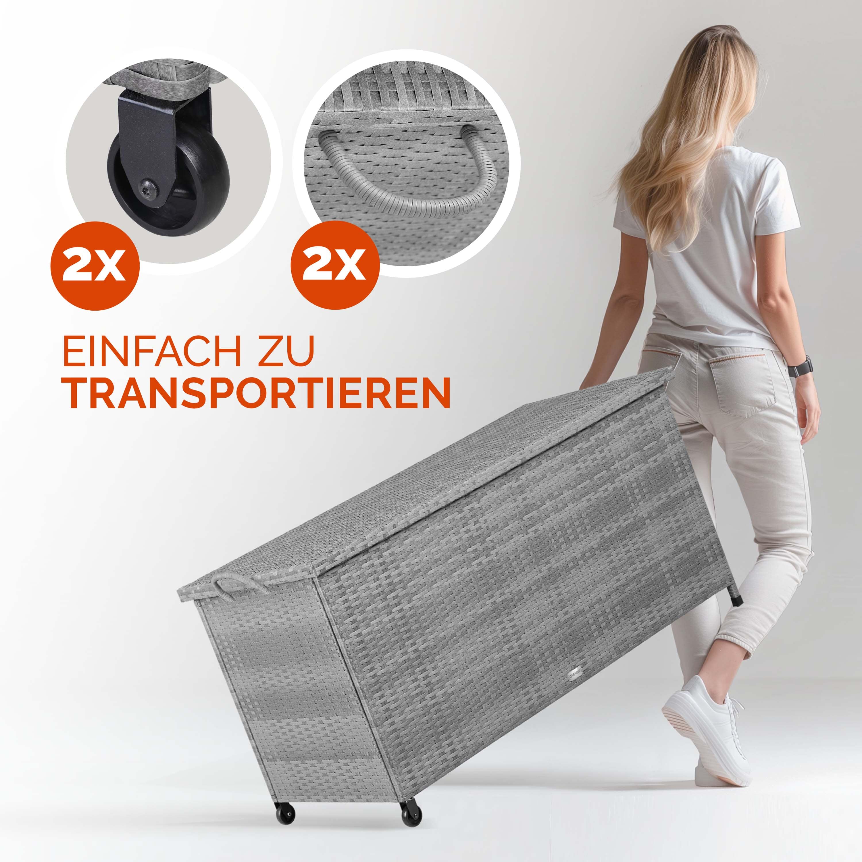 Polyrotan\u0020Kussenbox\u0020Grijs\u0020117x53x60cm\u0020met\u0020Wielen