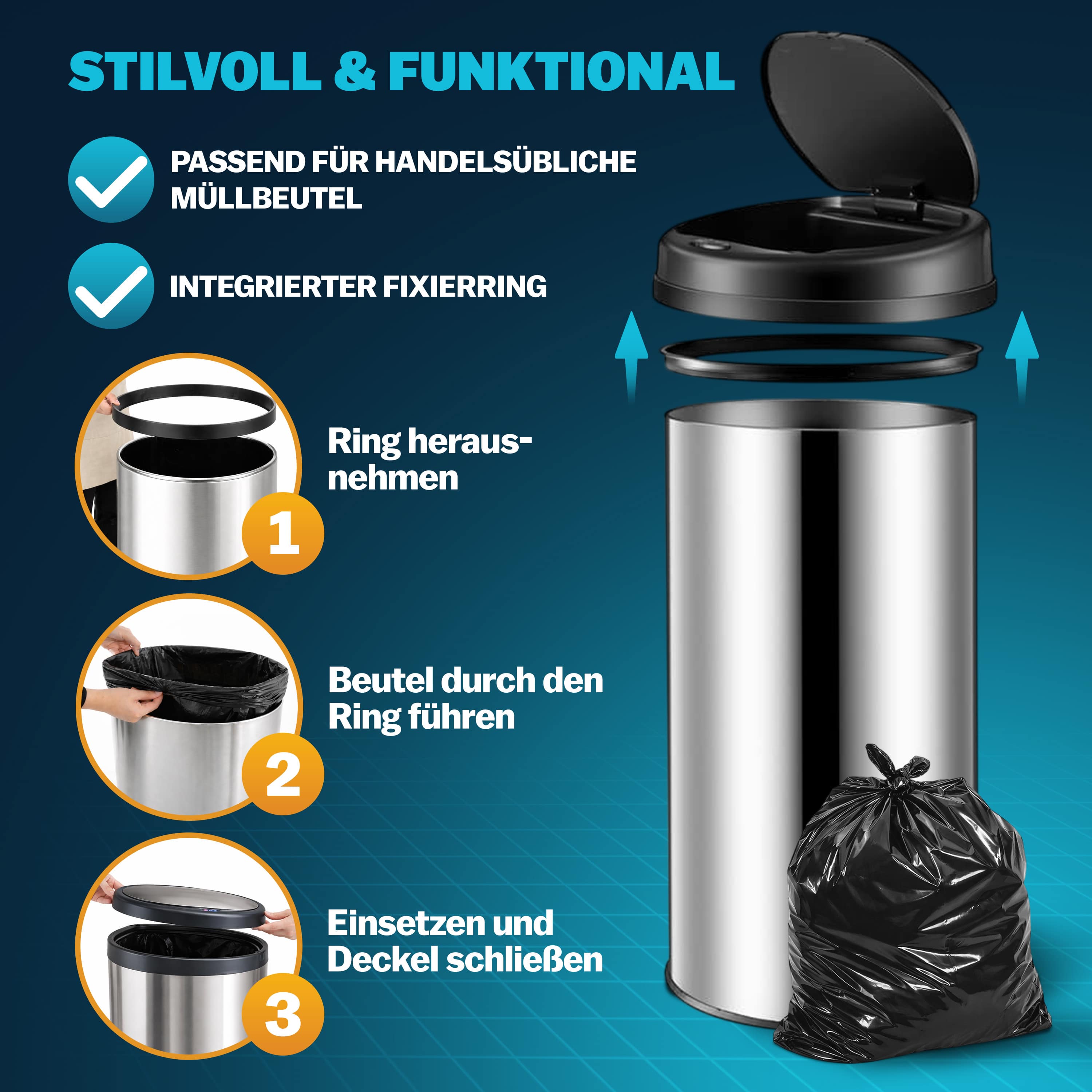 Sensor\u0020afvalbak\u0020Zilver\u0020roestvrij\u0020staal\u002040\u0020liter